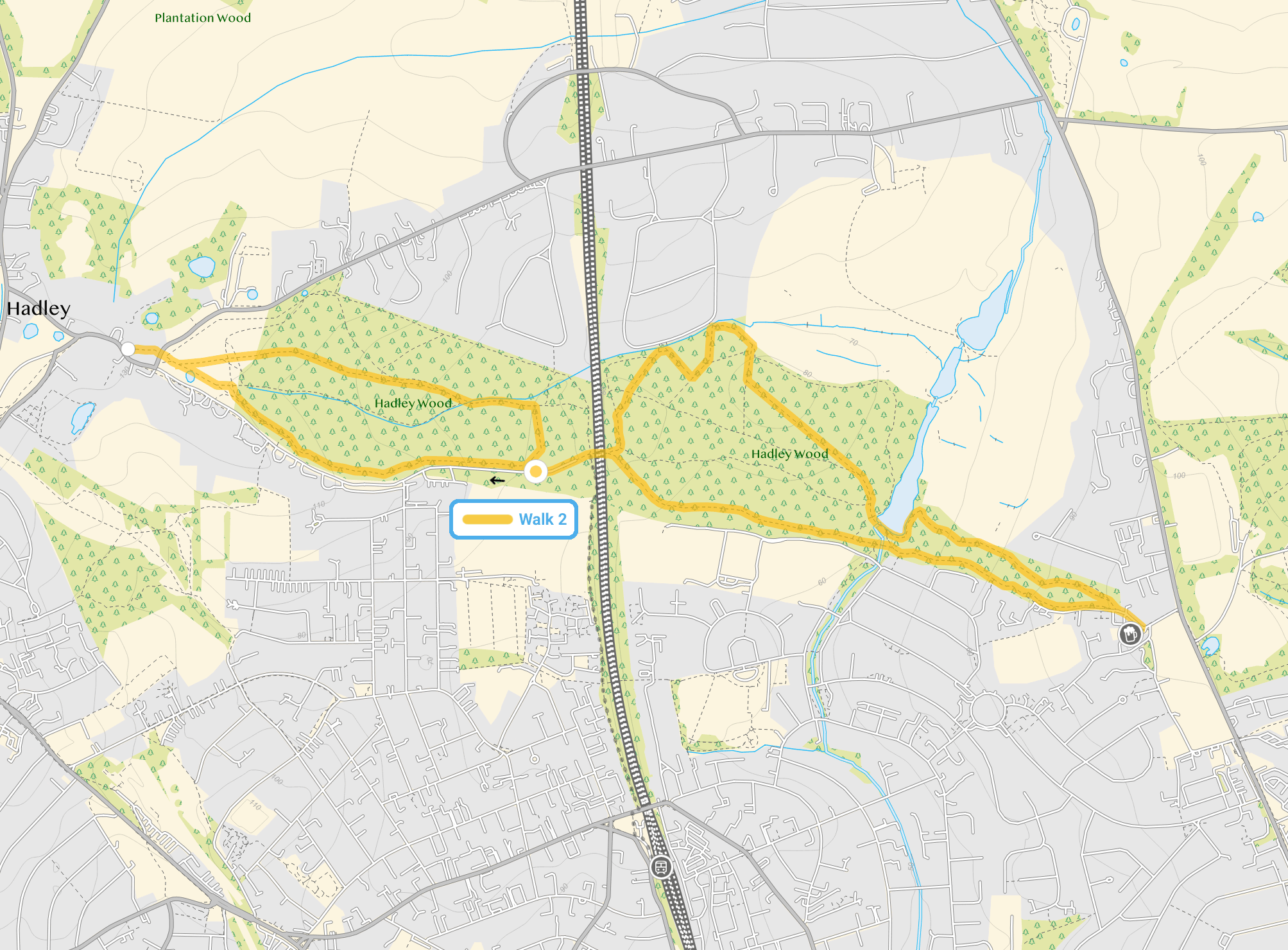 Route map for Monken Hadley Walk 2, a 4.5 mile circular walk in Hertfordshire