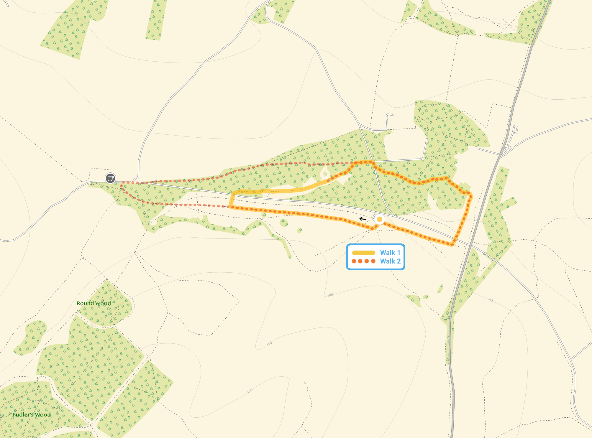 Route map for Nomansland Common Walk 1, a 0.75 mile circular walk in Hertfordshire