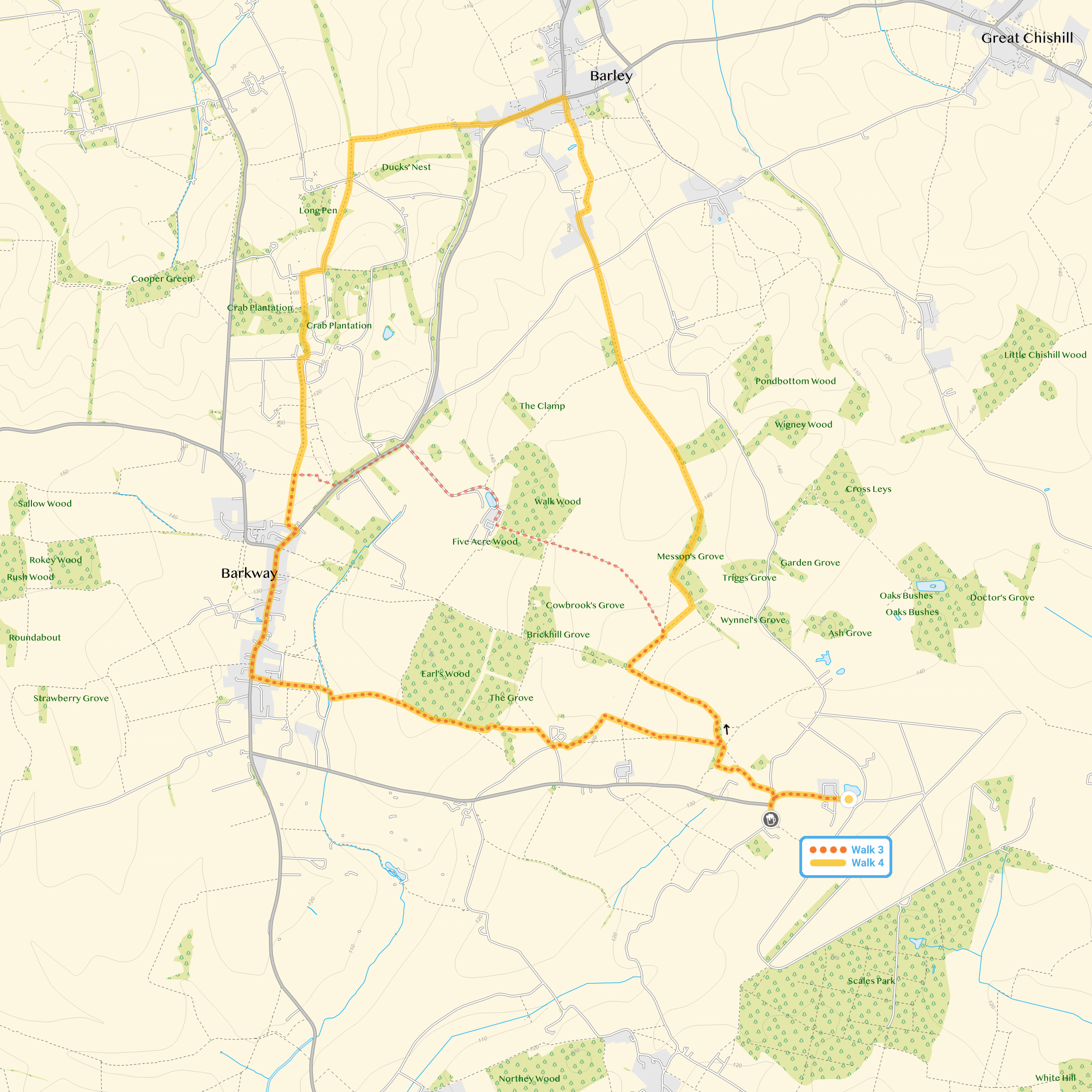 Route map for Nuthampstead Walk 3, a 5.75 mile circular walk in Hertfordshire