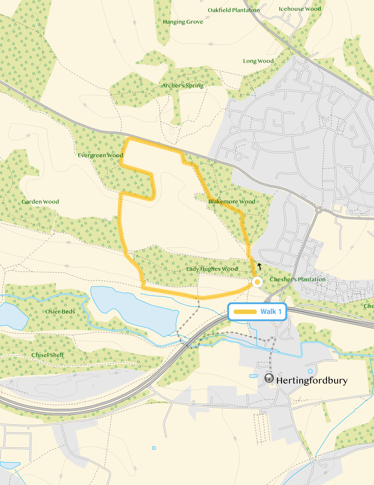 Route map for Panshanger Park Walk 1, a 1.75 mile circular walk in Hertfordshire