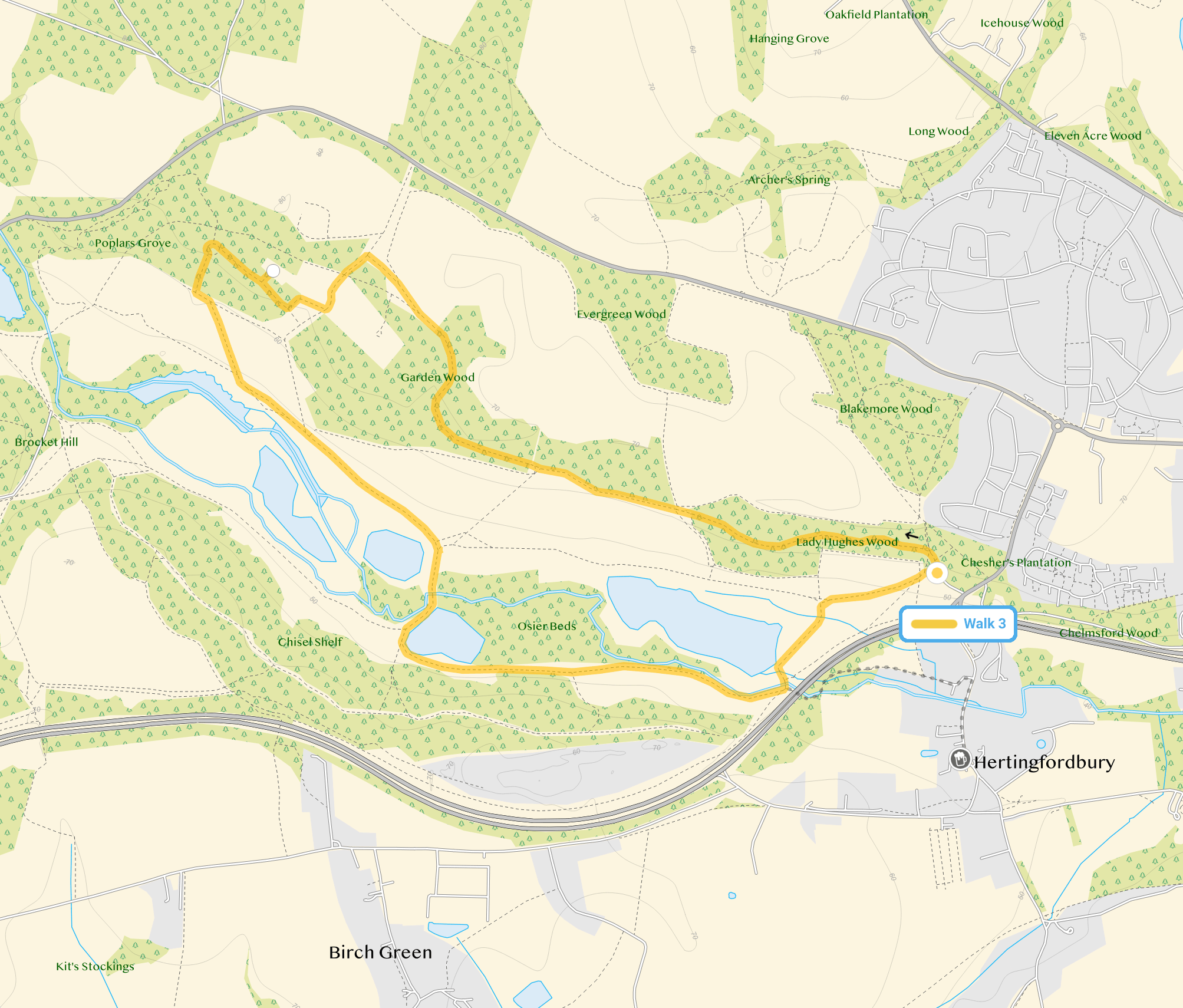Route map for Panshanger Park Walk 3, a 3.25 mile circular walk in Hertfordshire