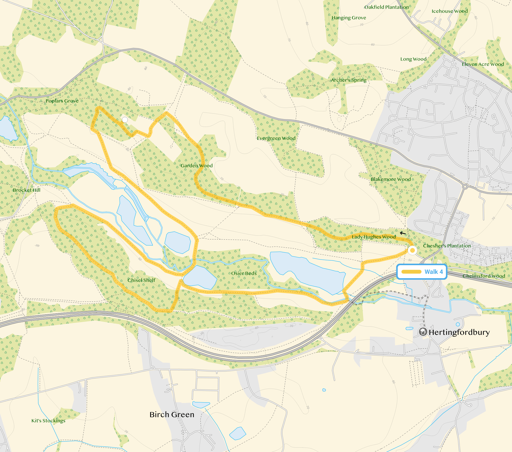 Route map for Panshanger Park Walk 4, a 4.5 mile circular walk in Hertfordshire