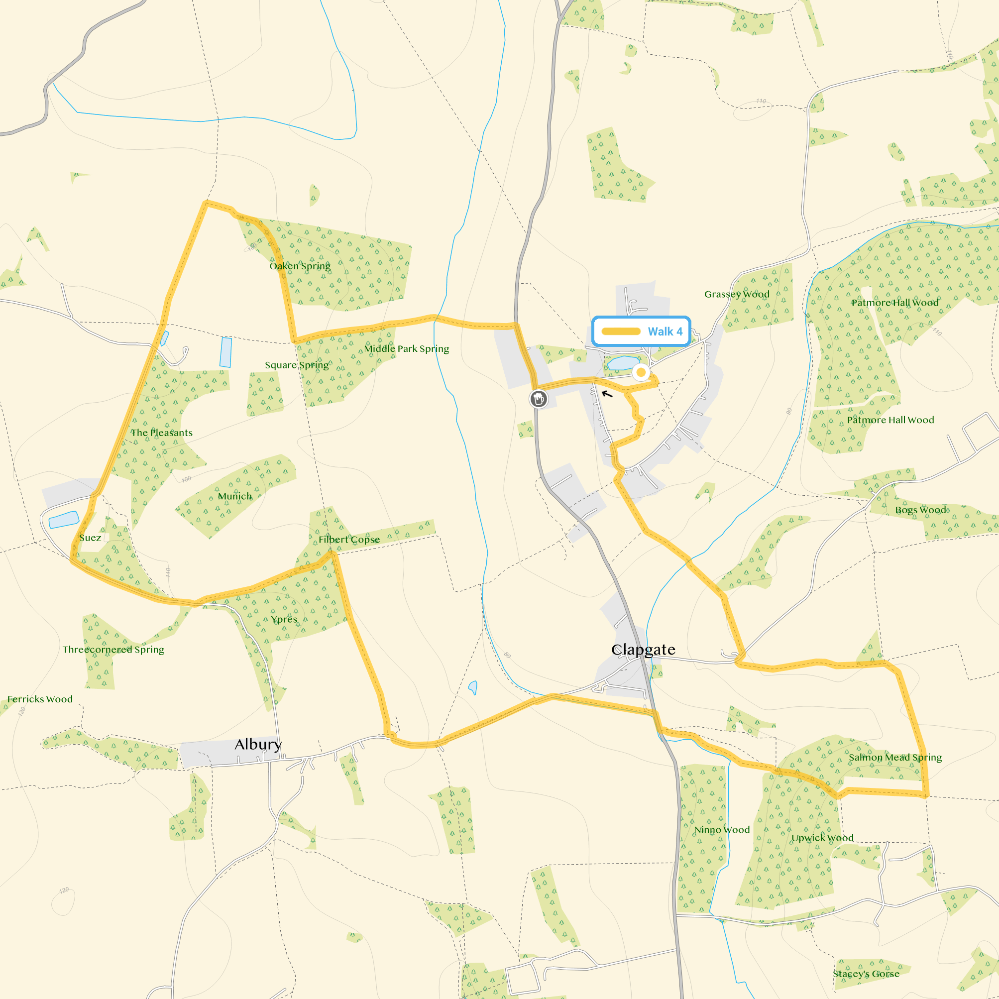 Route map for Patmore Heath Walk 4, a 5 mile circular walk in Hertfordshire