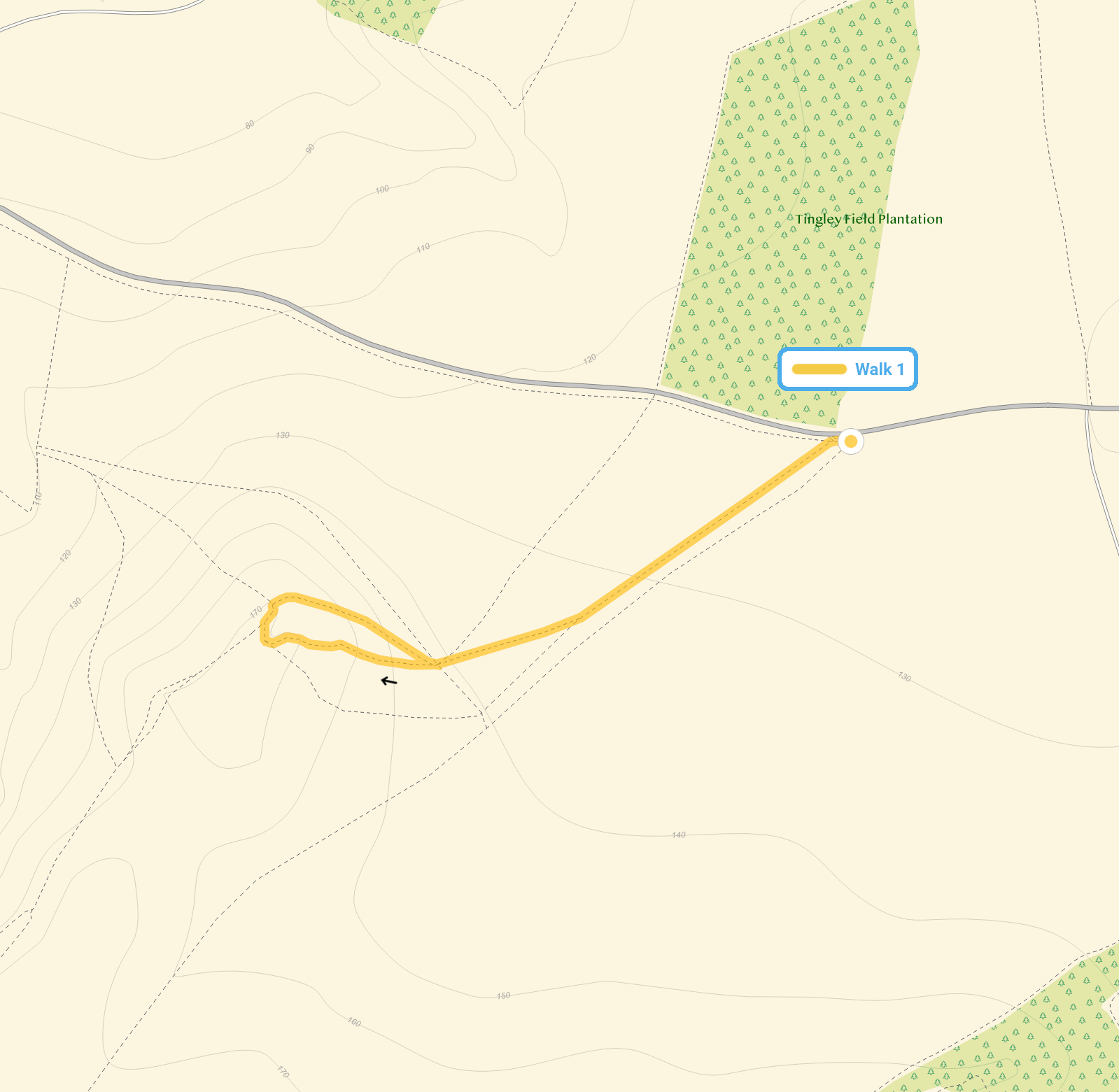 Route map for Pegsdon Hills Walk 1, a 1 mile circular walk in Hertfordshire