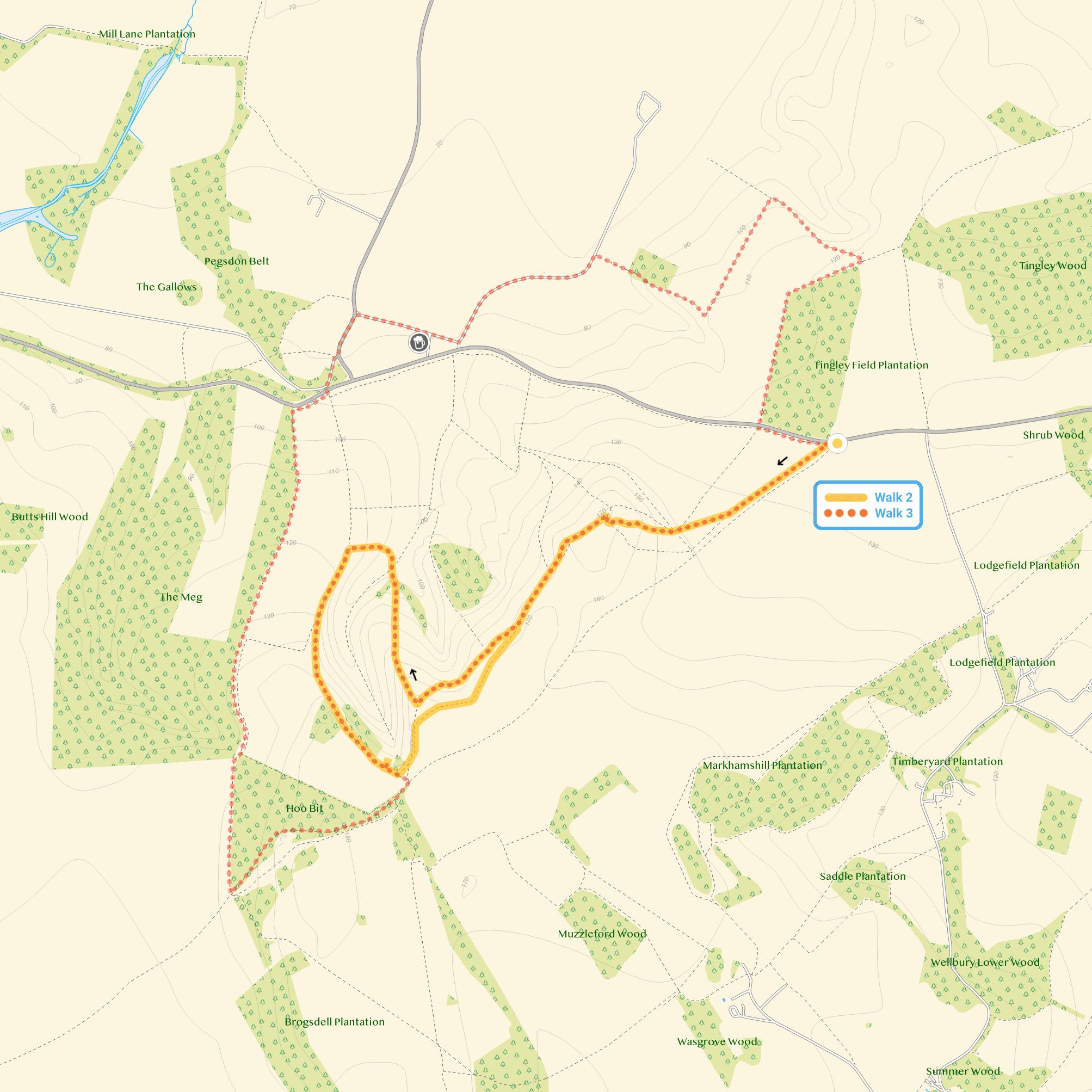 Route map for Pegsdon Hills Walk 2, a 2.75 mile circular walk in Hertfordshire