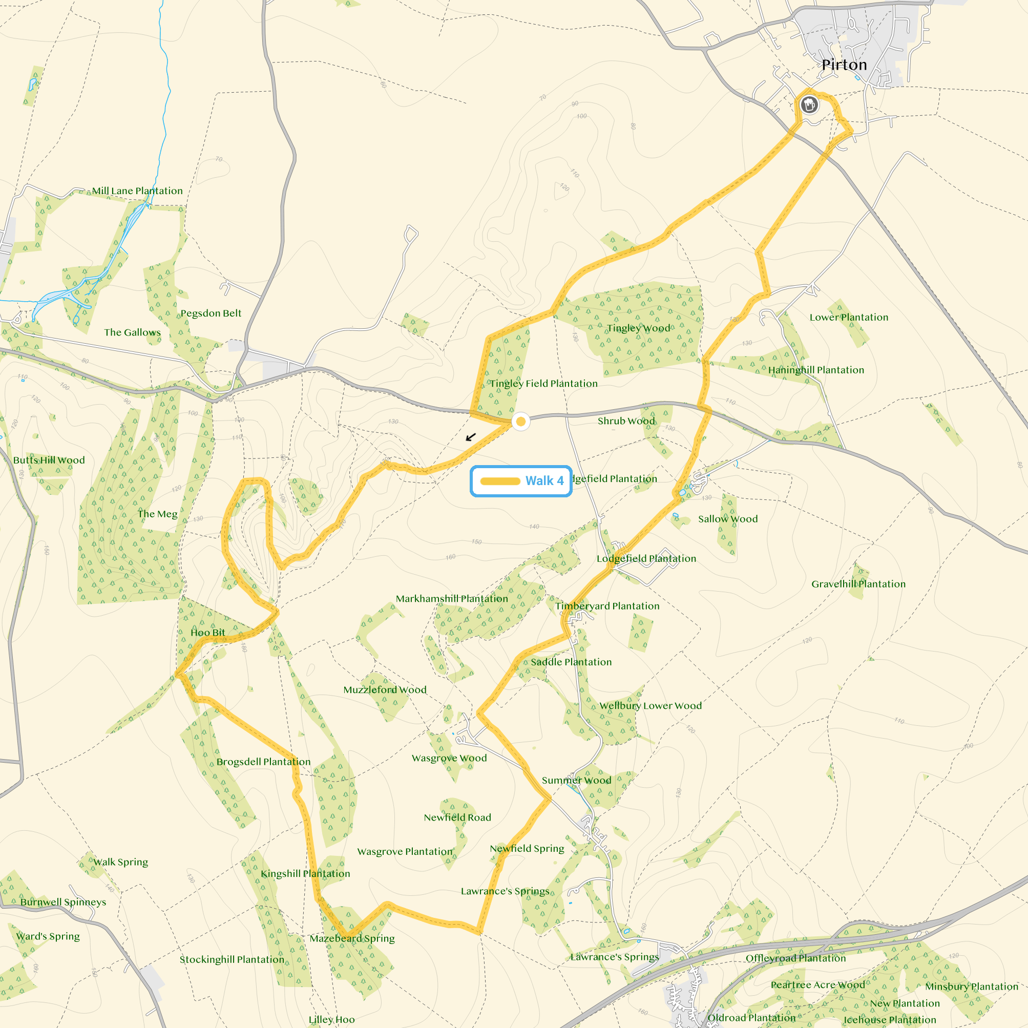 Route map for Pegsdon Hills Walk 4, an 8.5 mile circular walk in Hertfordshire
