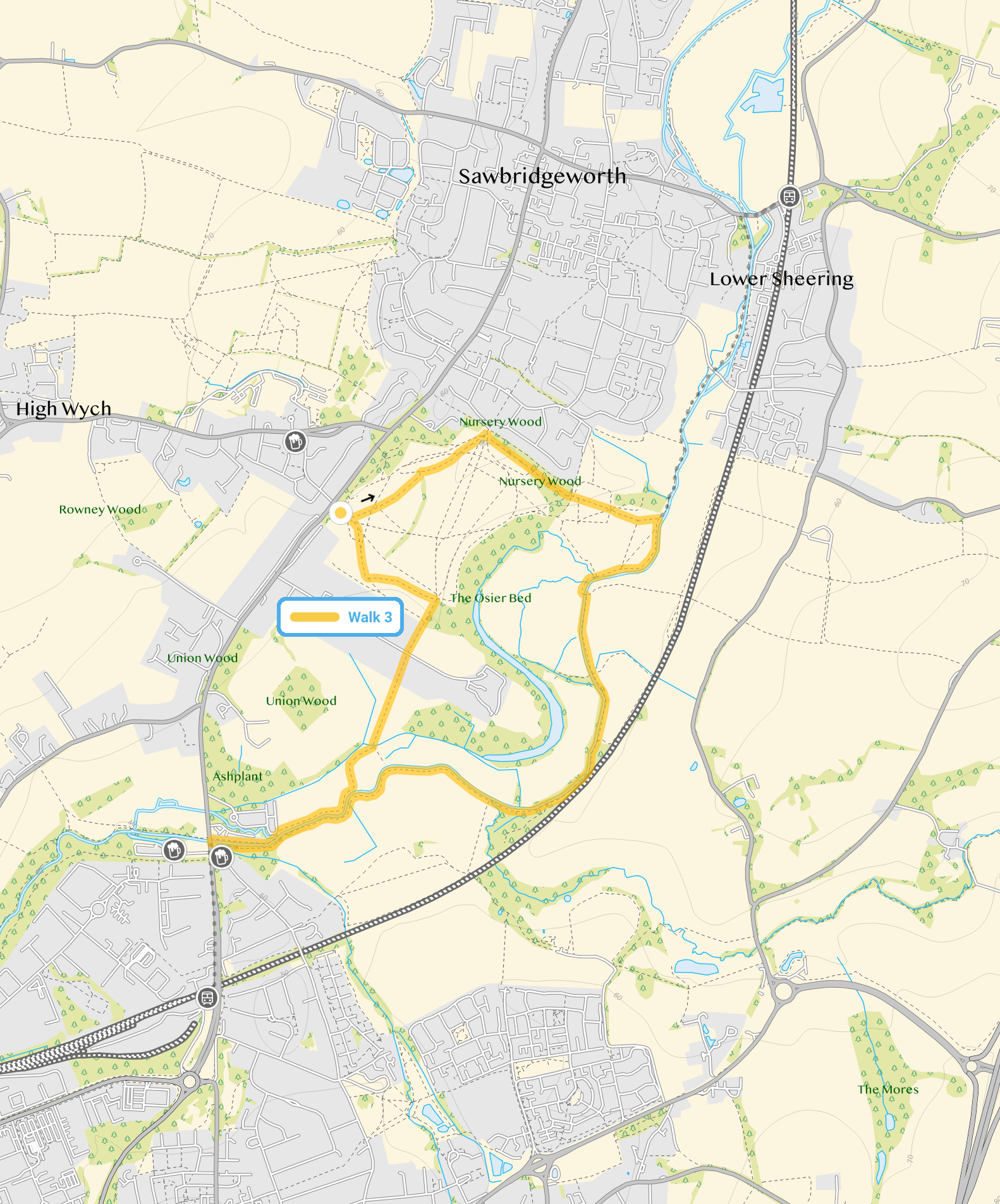 Route map for Walk 3, a 3.5 mile circular walk in Hertfordshire