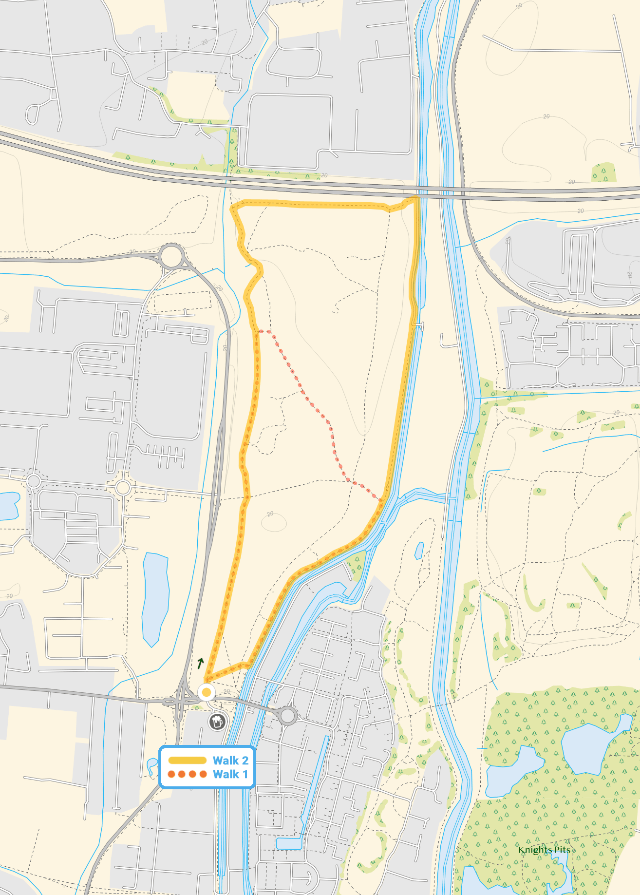 Route map for Rammey Marsh Walk 1, a 1 mile circular walk in Hertfordshire
