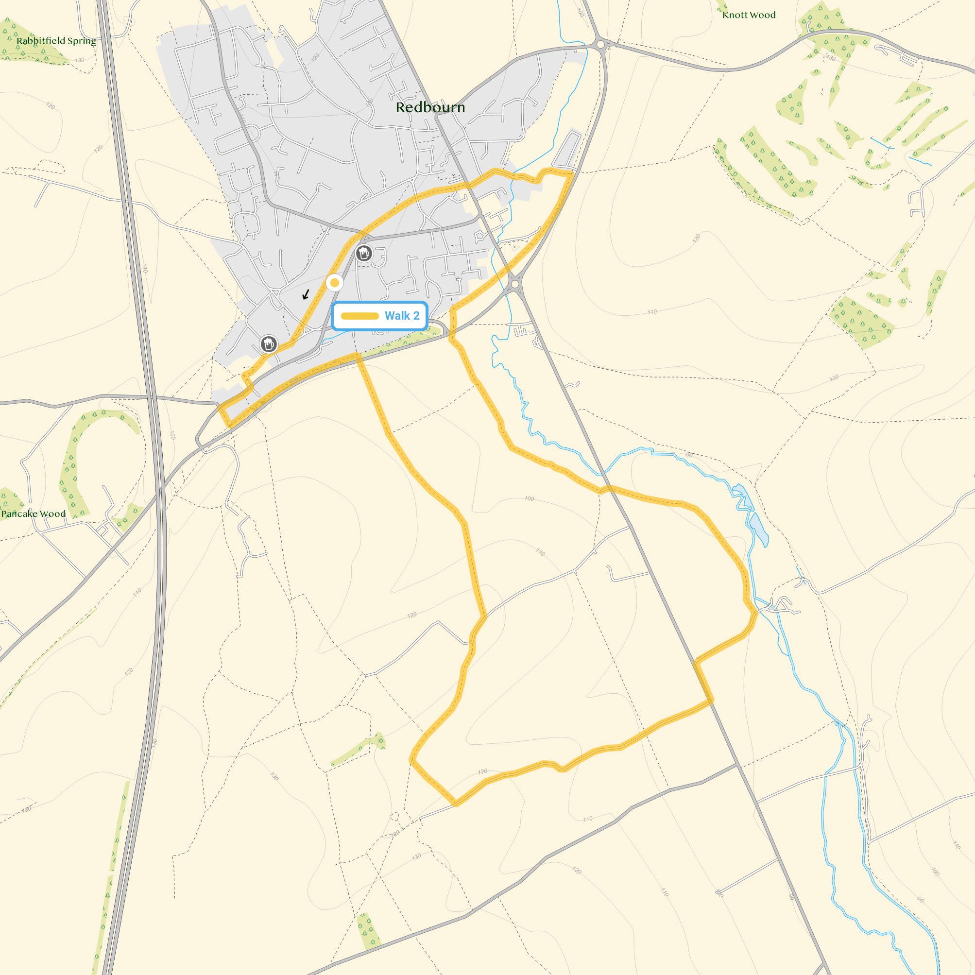 Route map for Redbourn Walk 2, a 5 mile circular walk in Hertfordshire