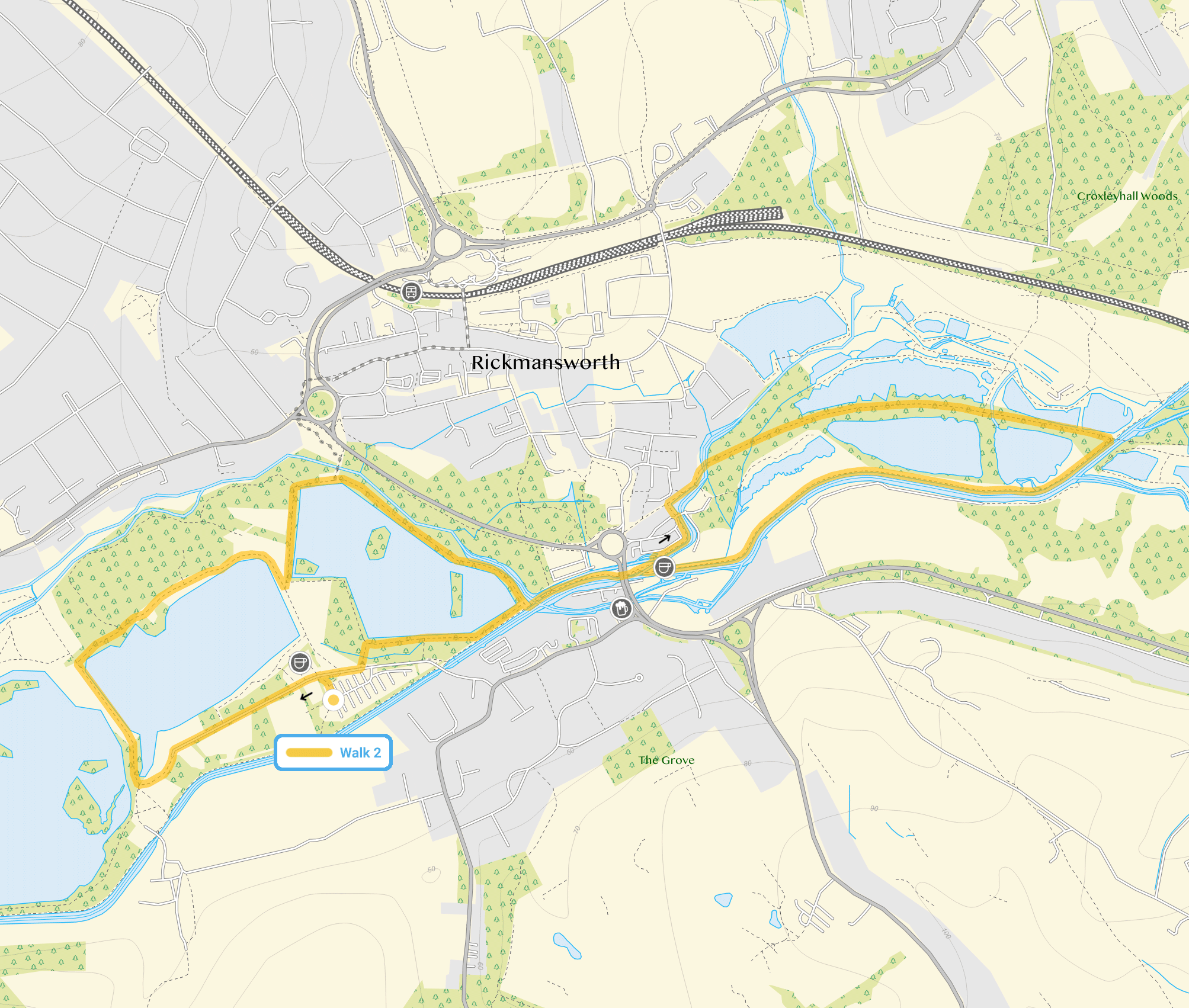 Route map for Rickmansworth Walk 2, a 3.5 mile circular walk in Hertfordshire