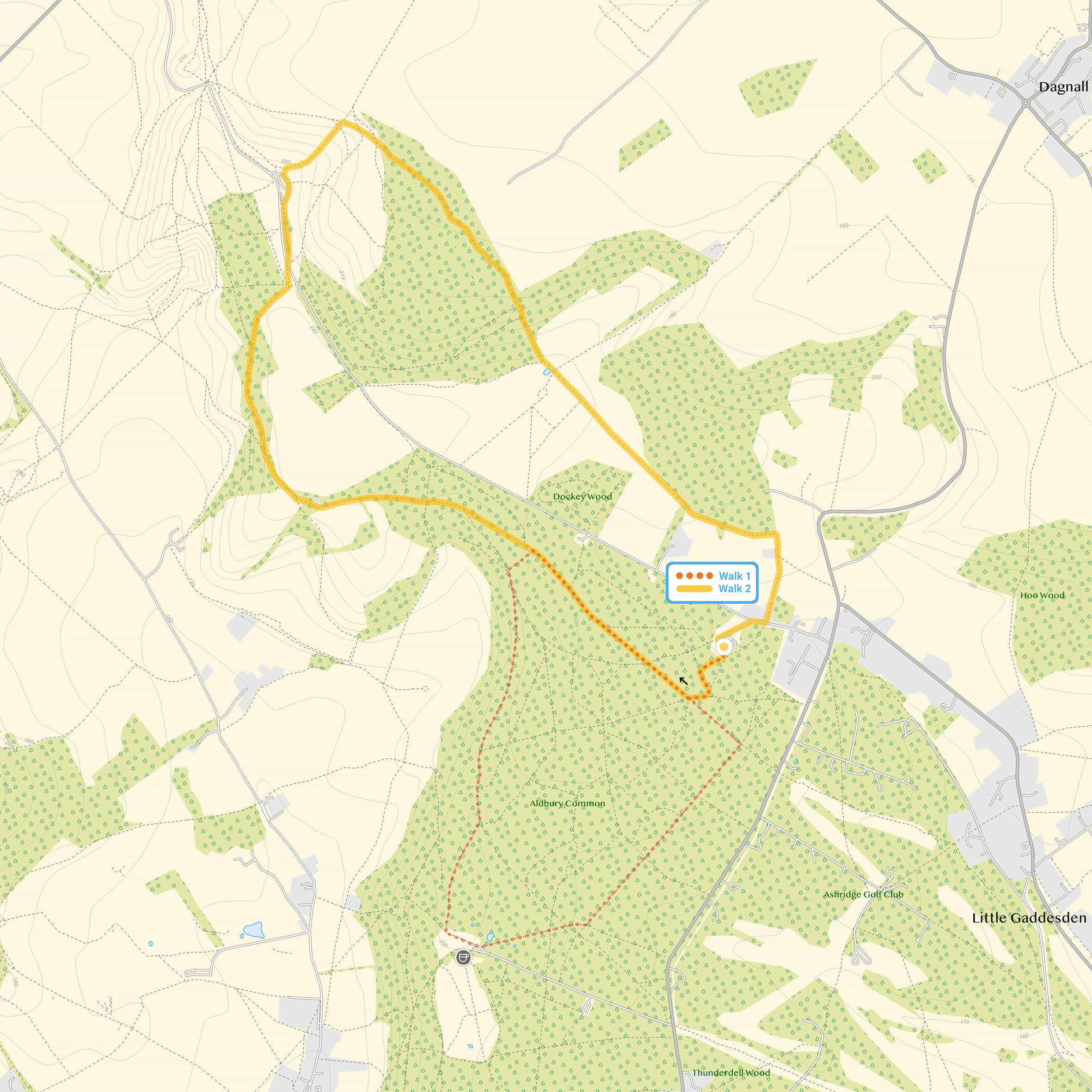 Route map for Ringshall Walk 1, a 2.75 mile circular walk in Hertfordshire