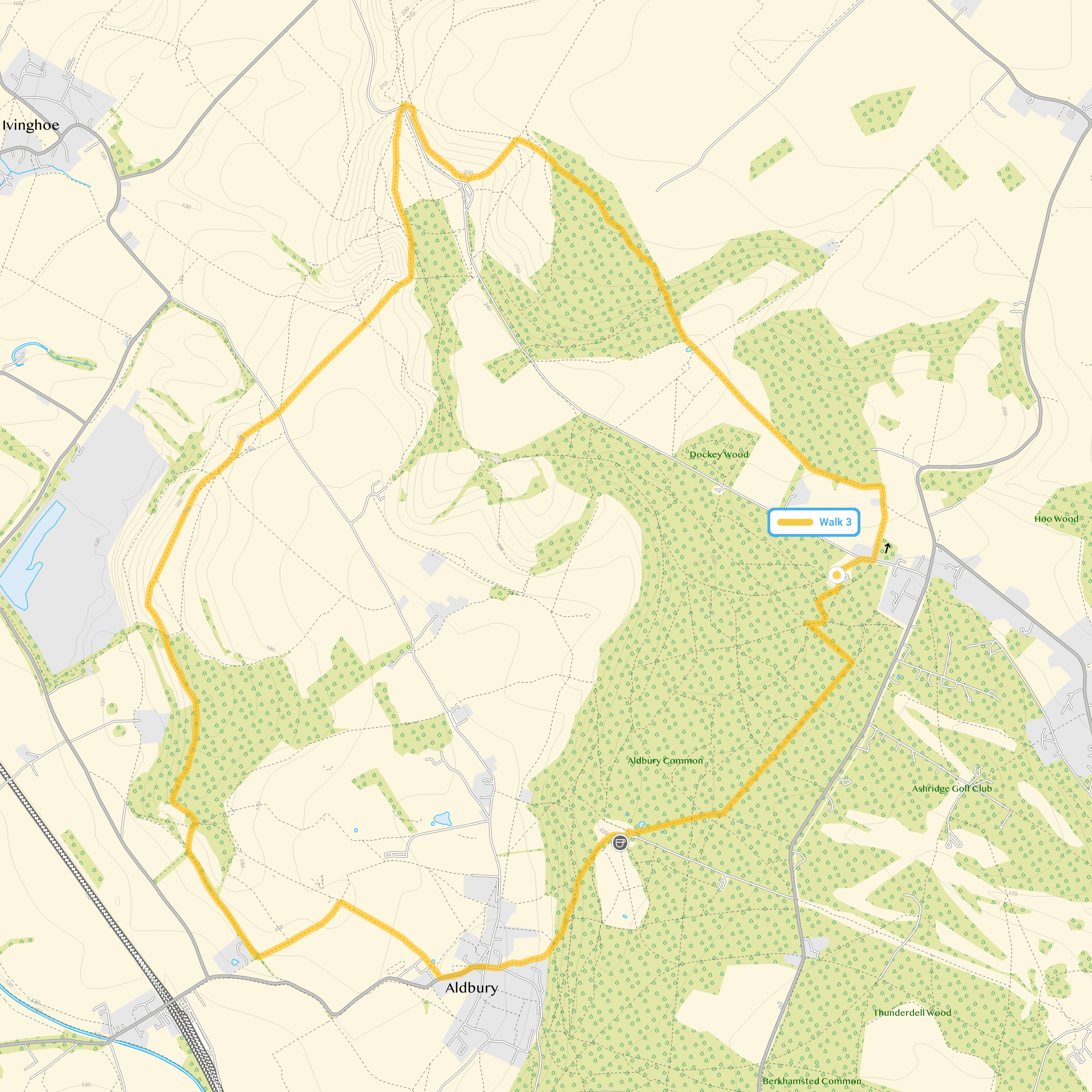 Route map for Ringshall Walk 3, a 7.75 mile circular walk in Hertfordshire
