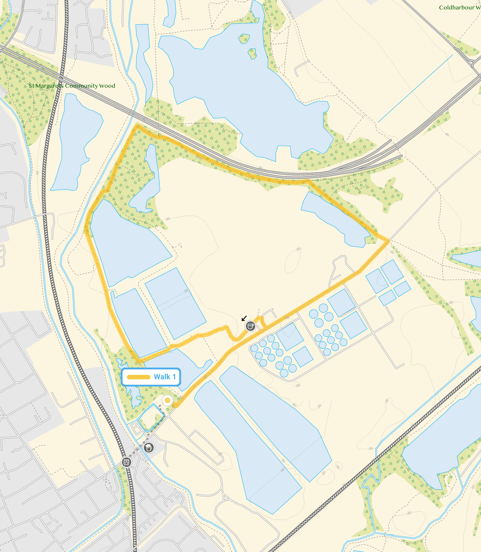 Route map for Rye House Walk 1, a 2 mile circular walk in Hertfordshire
