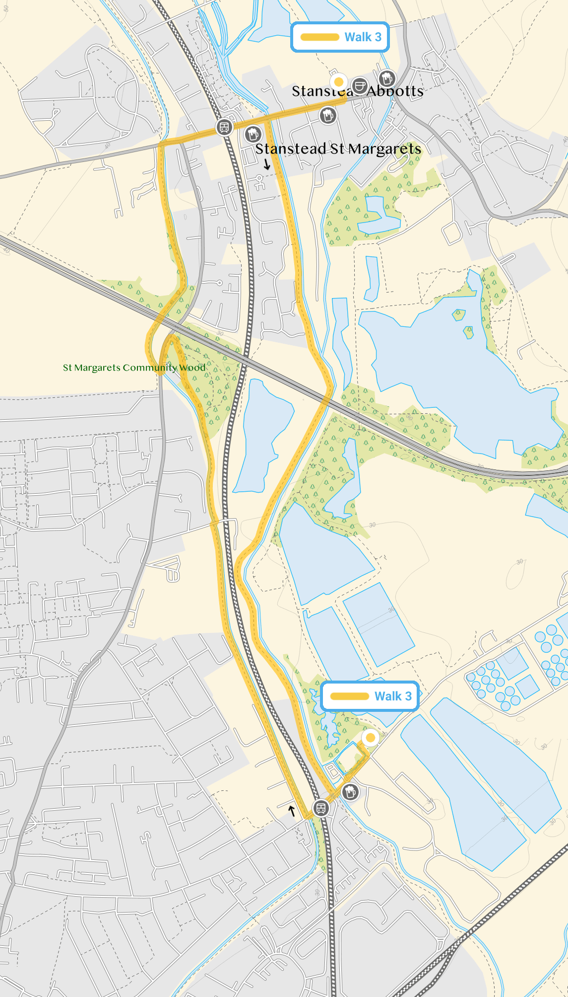 Route map for Rye House Walk 3, a 3.5 mile circular walk in Hertfordshire