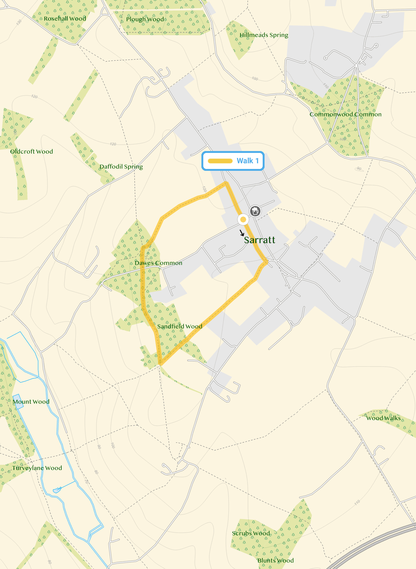Route map for Sarratt Walk 1, a 1.25 mile circular walk in Hertfordshire