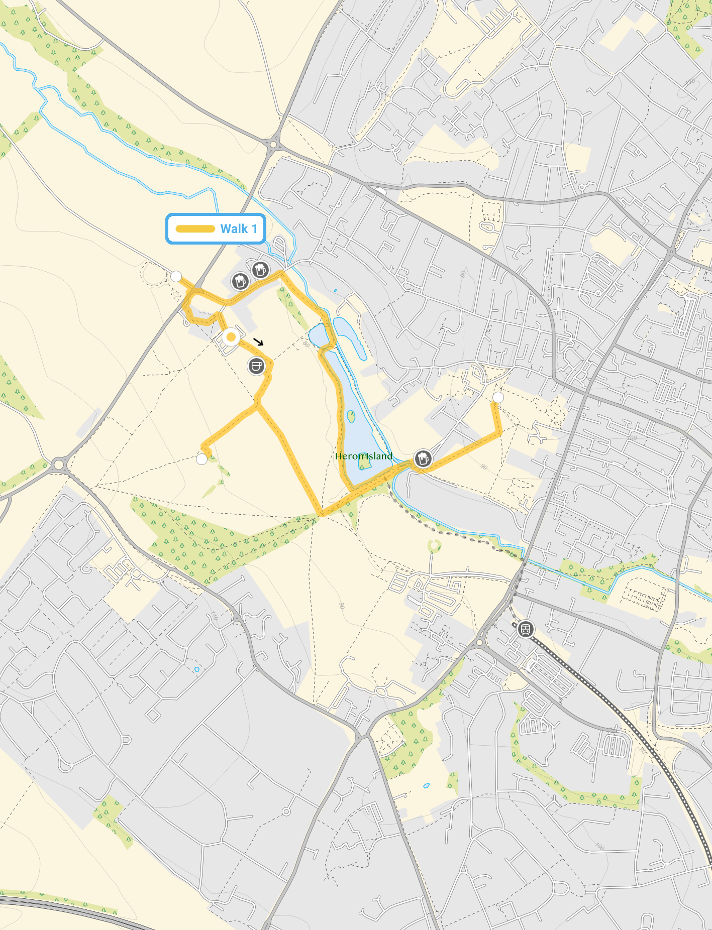 Route map for St Albans Walk 1, a 2.5 mile circular walk in Hertfordshire