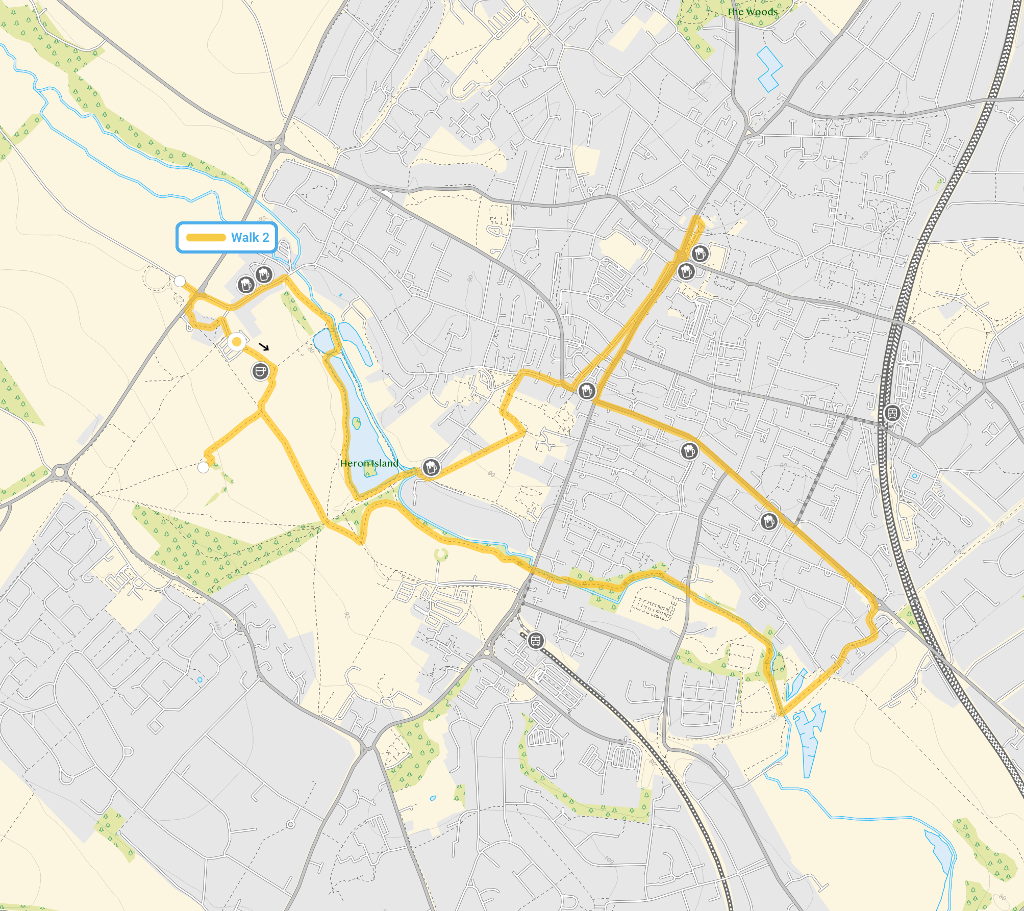 Route map for St Albans Walk 2, a 5 mile circular walk in Hertfordshire