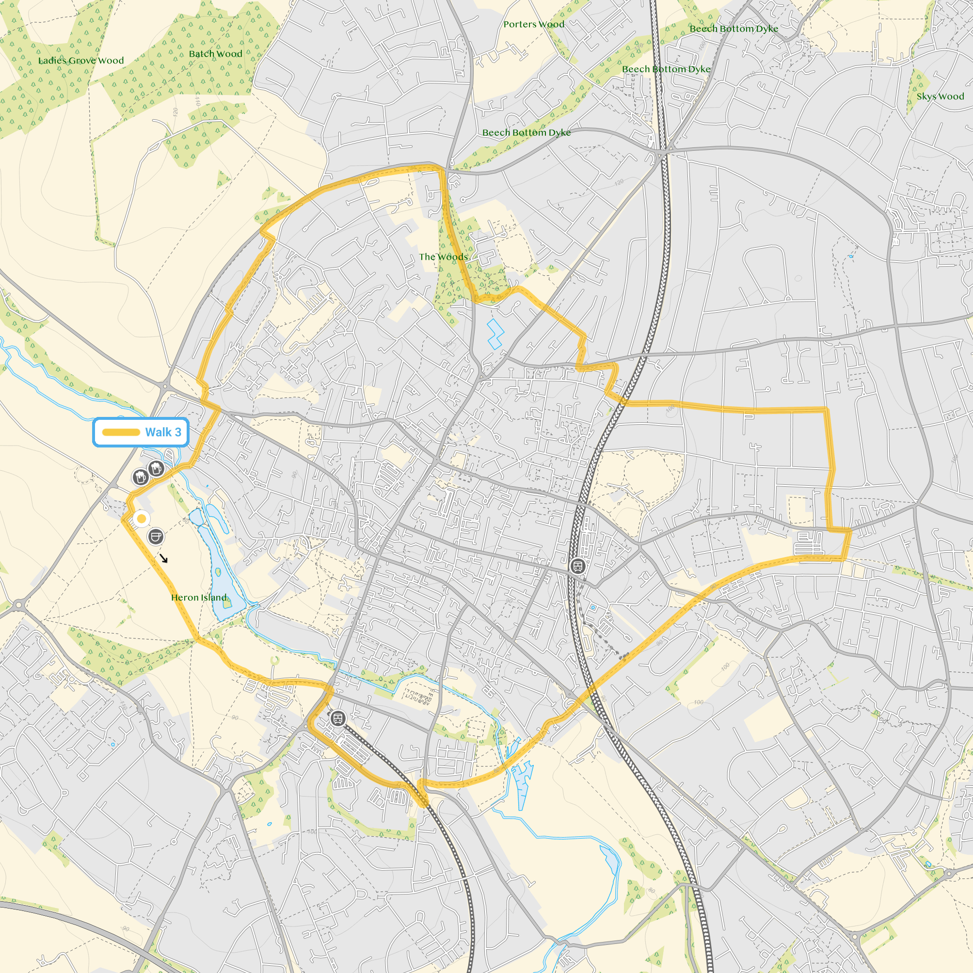 Route map for St Albans Walk 3, a 6.25 mile circular walk in Hertfordshire