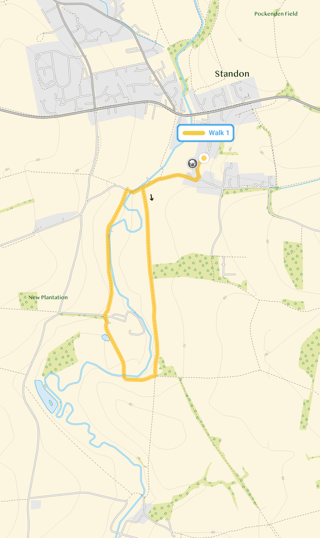 Route map for Standon Walk 1, a 1.75 mile circular walk in Hertfordshire