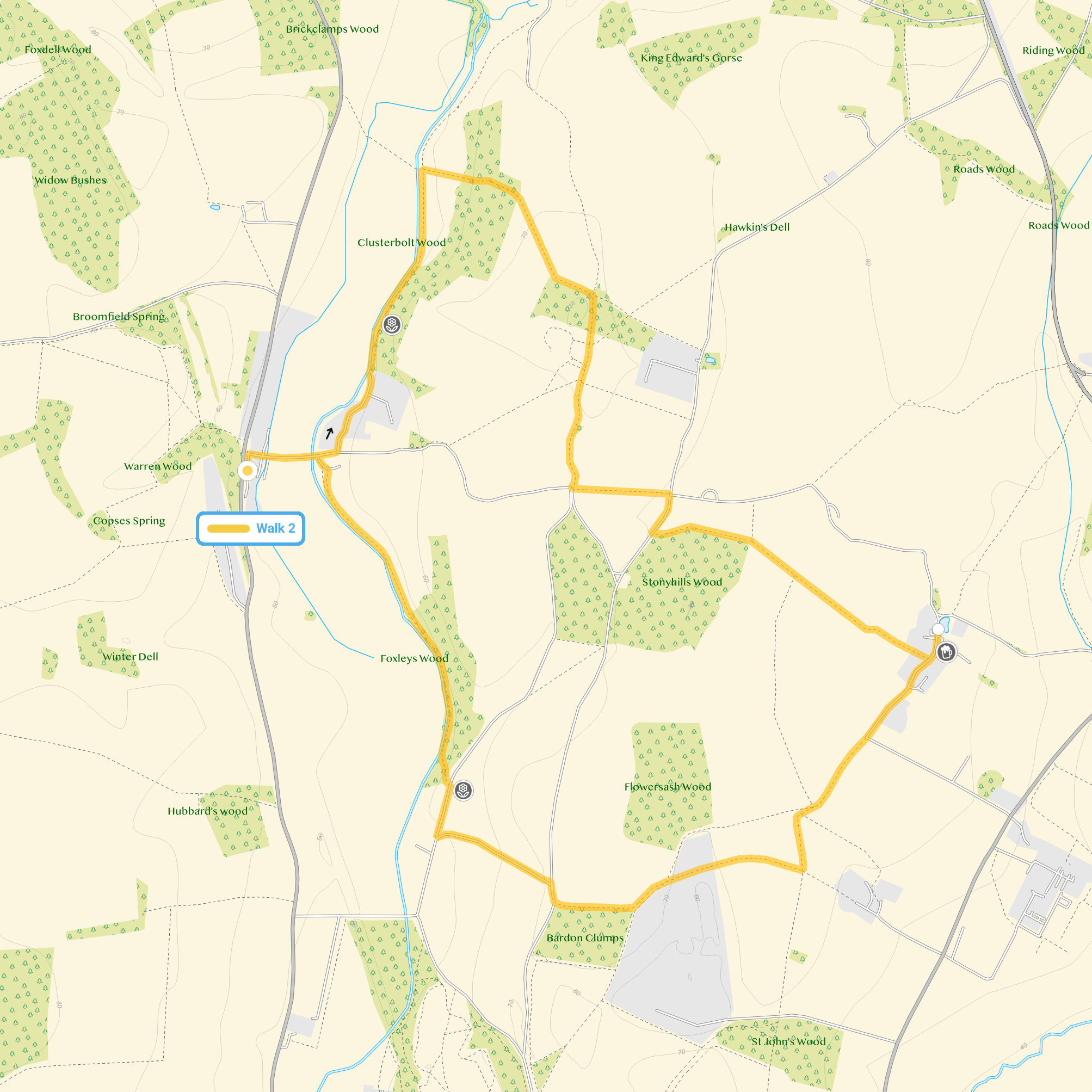 Route map for Stapleford Walk 2, a 4.25 mile circular walk in Hertfordshire