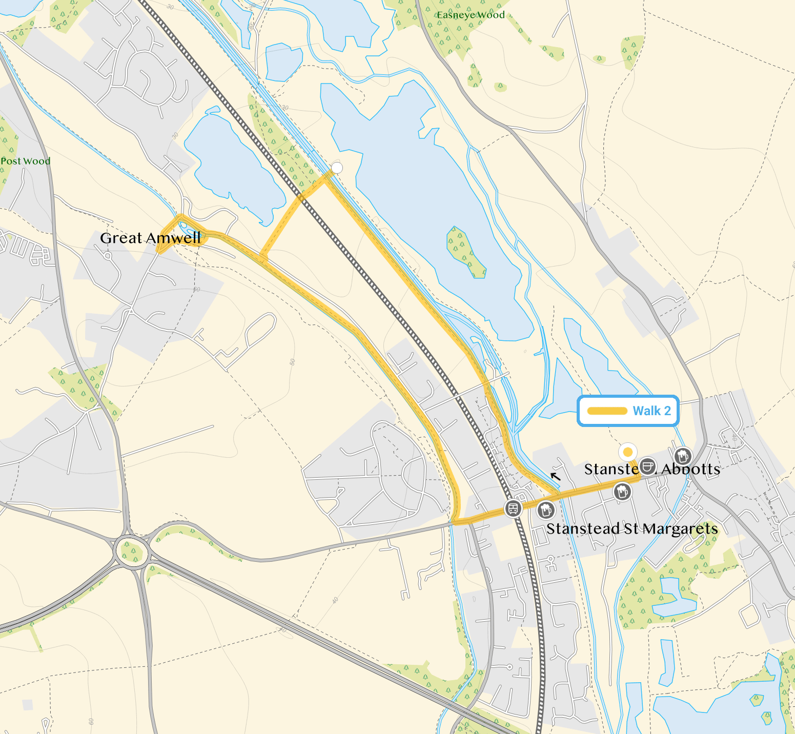 Route map for St Margarets Walk 2, a 2.75 mile circular walk in Hertfordshire