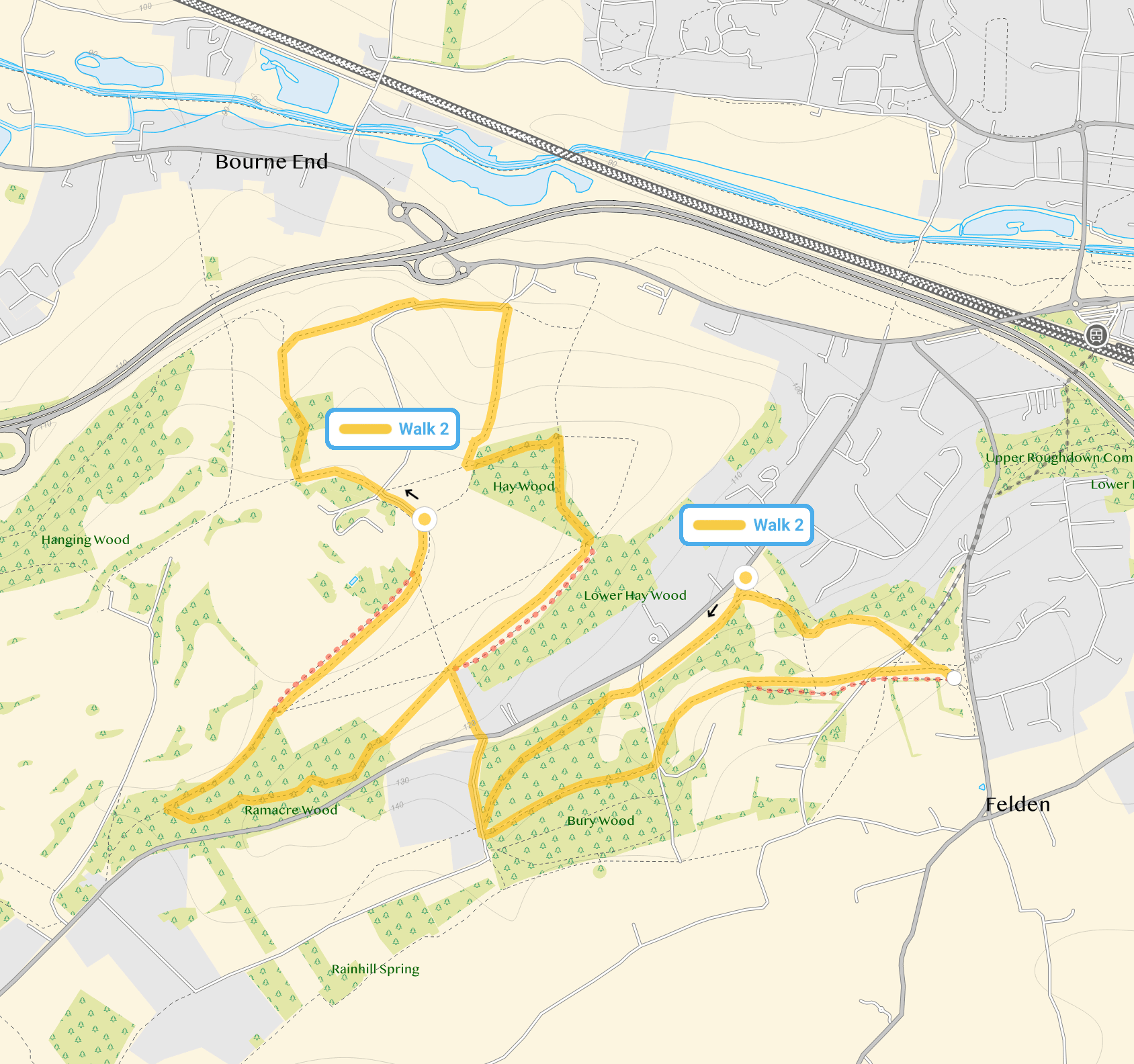 Route map for Sheethanger Common Walk 2, a 4.75 mile circular walk in Hertfordshire