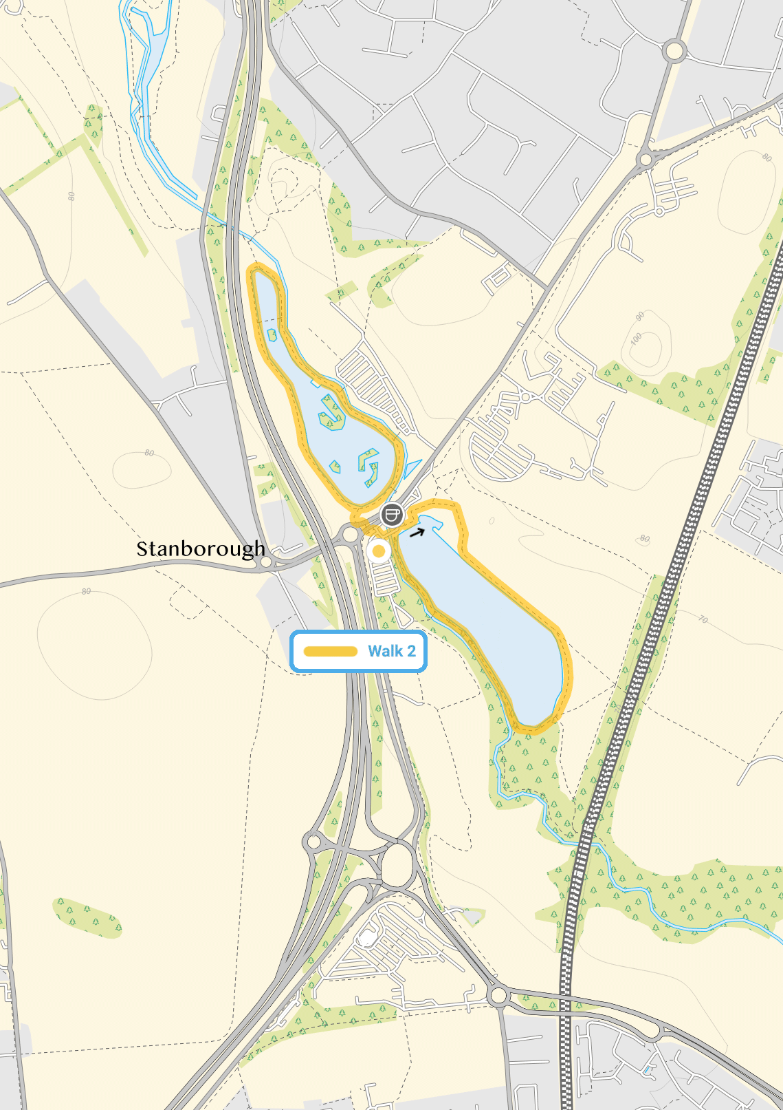 Route map for Welwyn Garden City Walk 2, a 1.75 mile circular walk in Hertfordshire