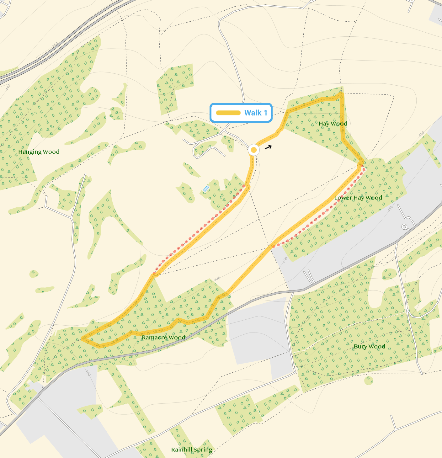 Route map for Westbrook Hay Walk 1, a 1.75 mile circular walk in Hertfordshire