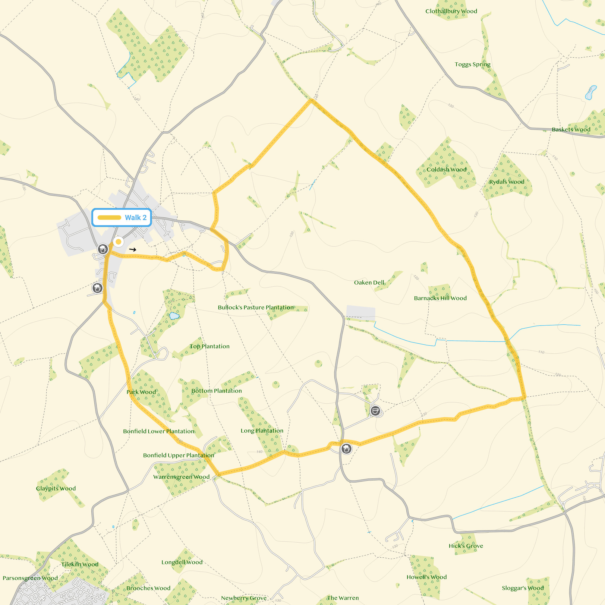 Route map for Weston Walk 2, a 5.75 mile circular walk in Hertfordshire