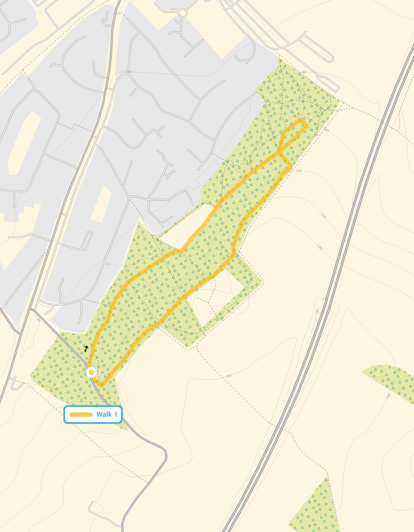 Route map for Weston Hills Walk 1, a 1 mile circular walk in Hertfordshire