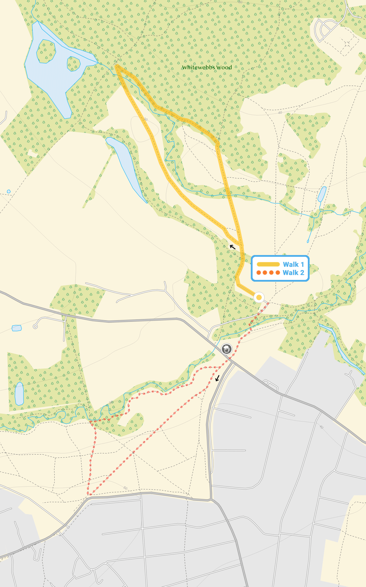 Route map for Whitewebbs Park Walk 1, a 1 mile circular walk in Hertfordshire