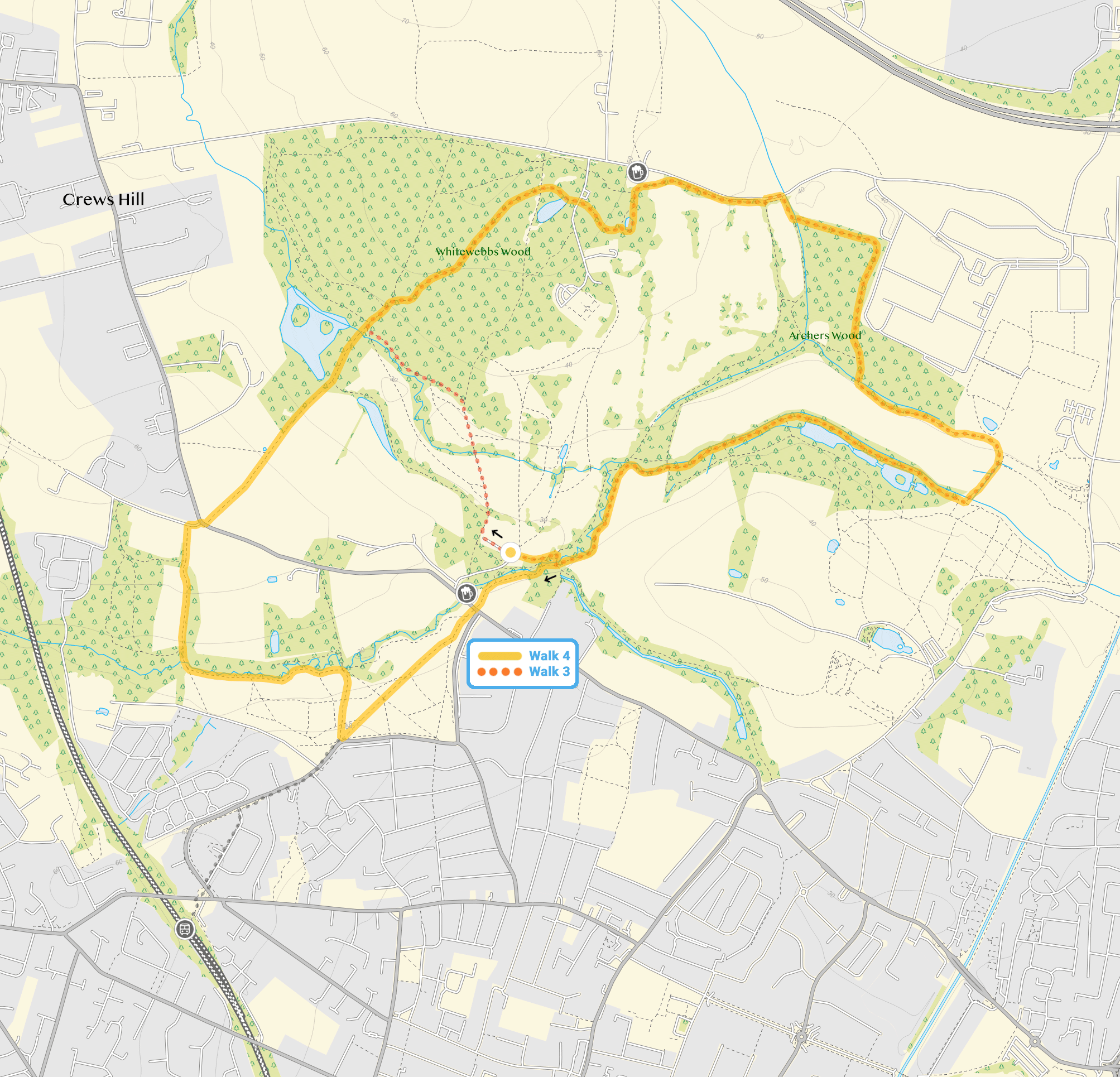 Route map for Whitewebbs Park Walk 3, a 3 mile circular walk in Hertfordshire