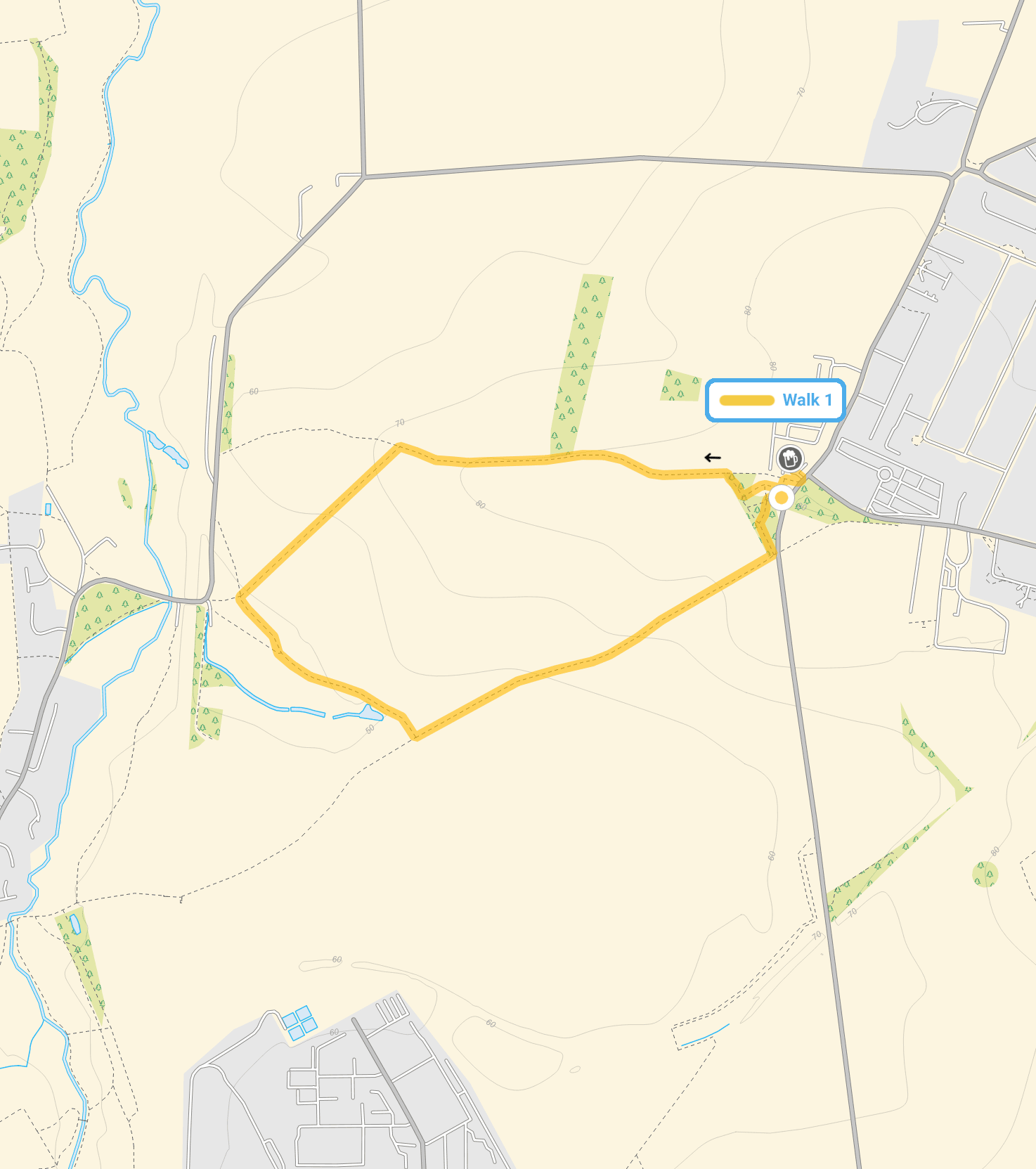 Route map for Wilbury Hill Walk, a 1.75 mile circular walk in Hertfordshire