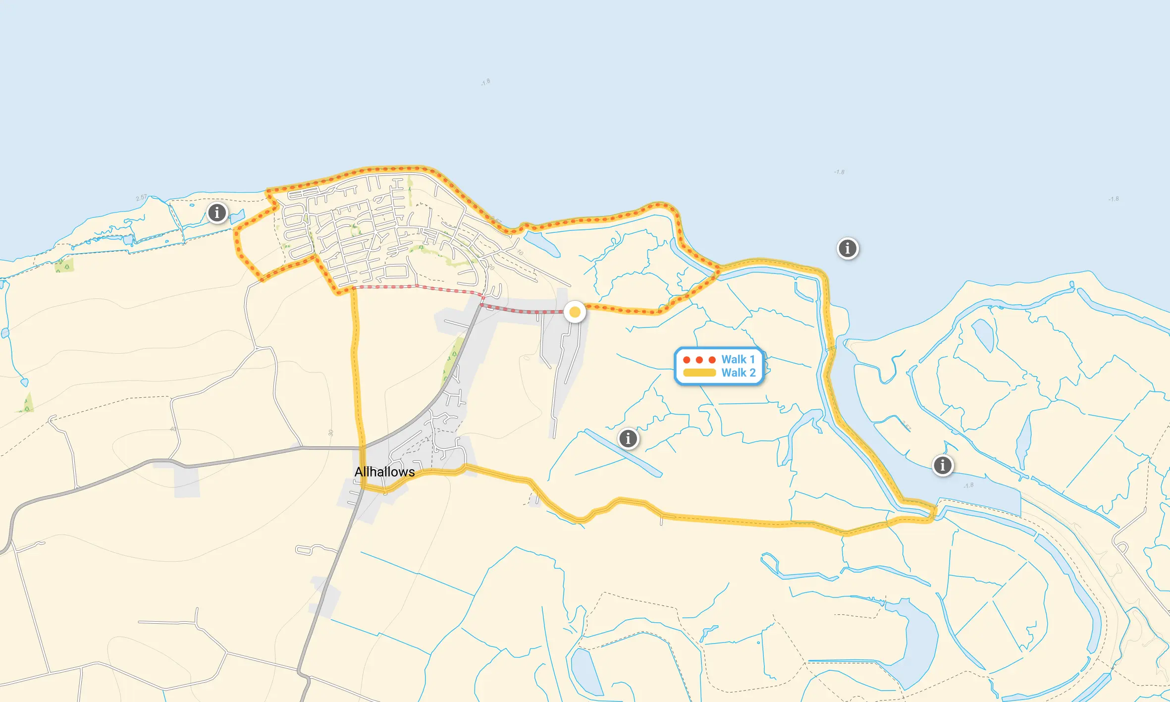 Route map for Allhallows Marshes Walk 1, a 3 mile circular walk in Kent