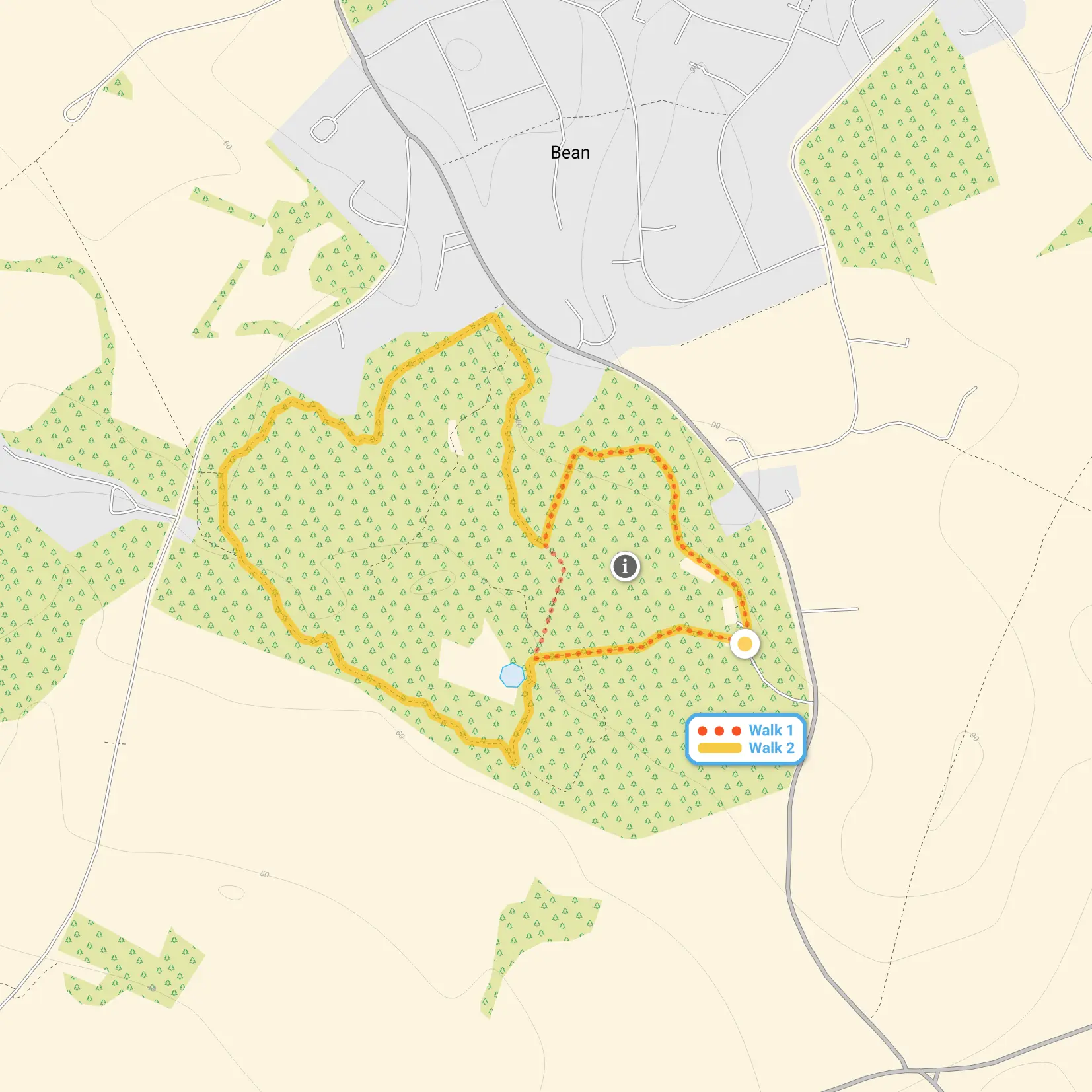 Route map for Beacon Wood Country Park Walk 1, a 0.5 mile circular walk in Kent