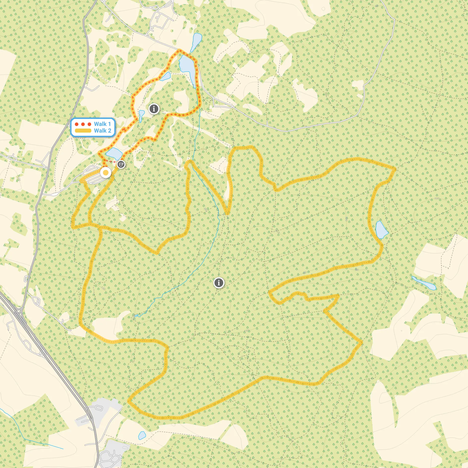Route map for Bedgebury Forest Walk 1, a 1.5 mile circular walk in Kent
