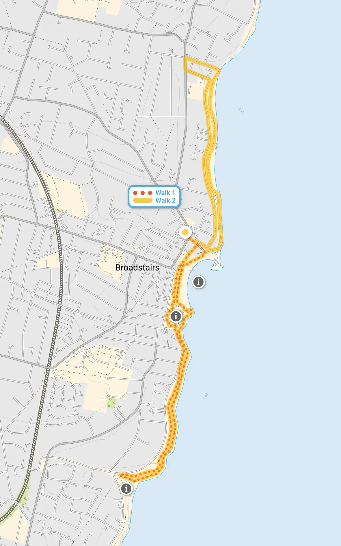 Route map for Broadstairs Walk 1, a 2 mile circular walk in Kent