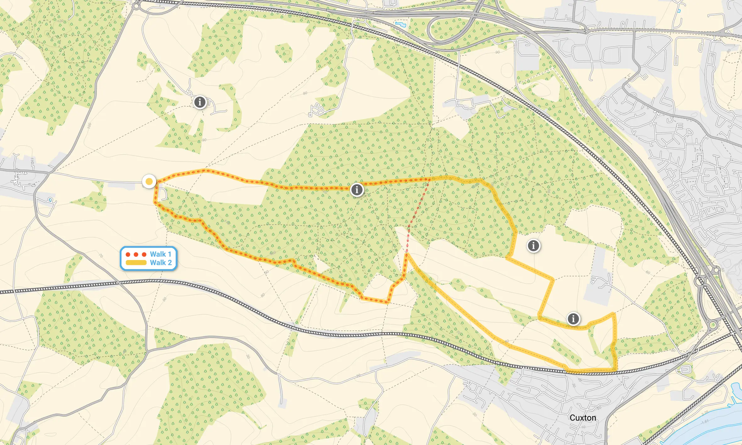 Route map for Cobham Wood Walk 1, a 3 mile circular walk in Kent