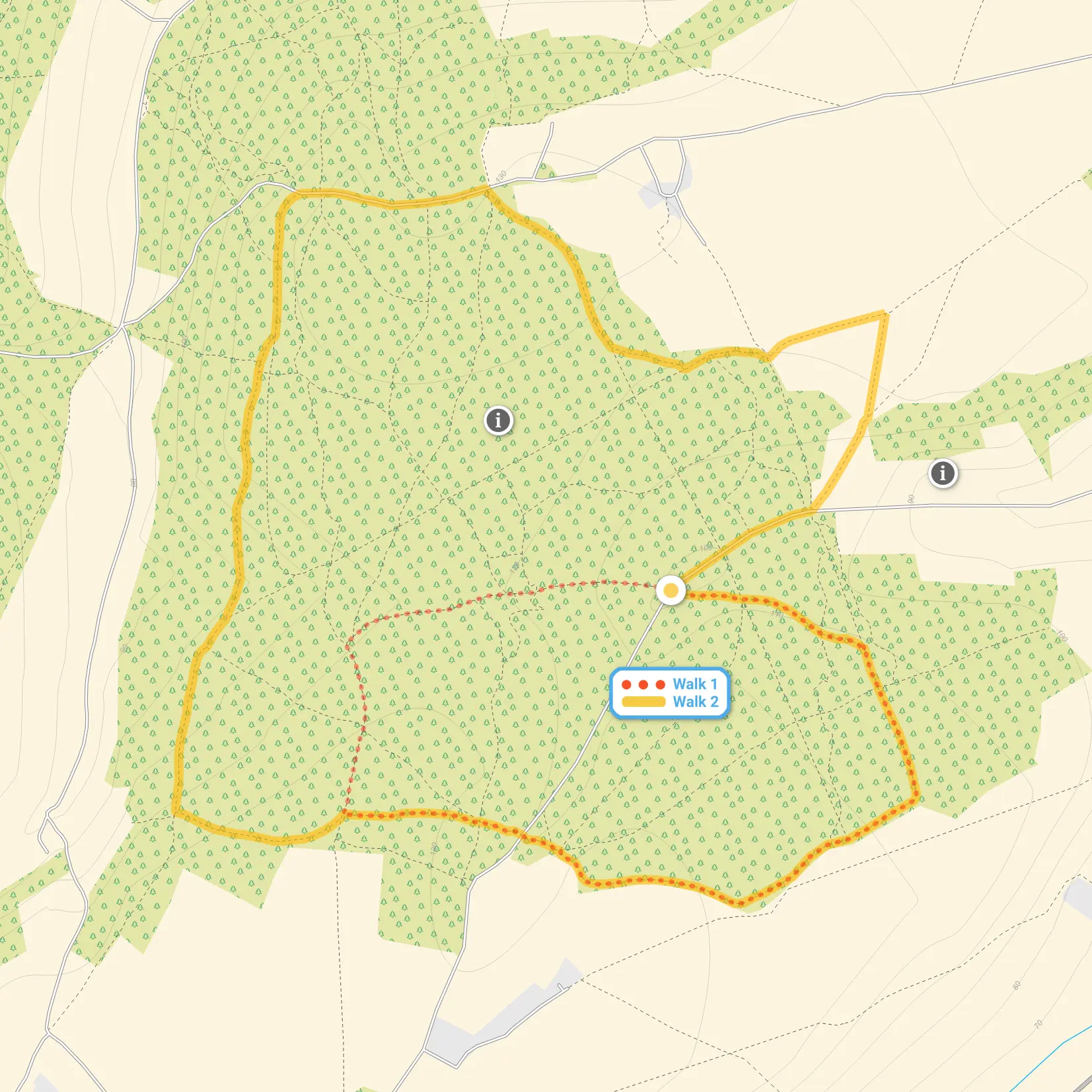 Route map for Covert Wood Walk 1, a 1.75 mile circular walk in Kent
