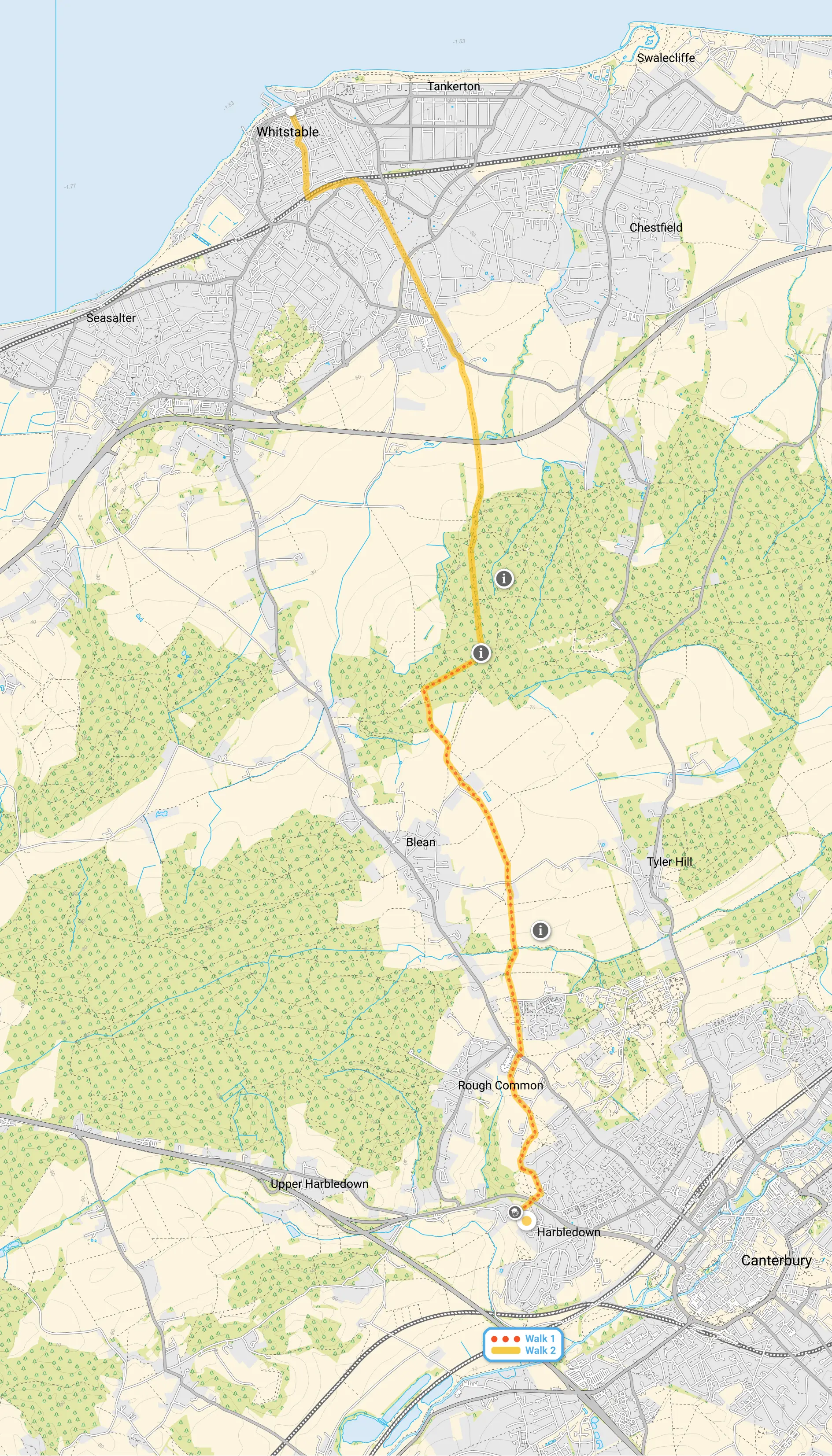 Route map for Crab and Winkle Way Walk 1, a 6.75 mile circular walk in Kent