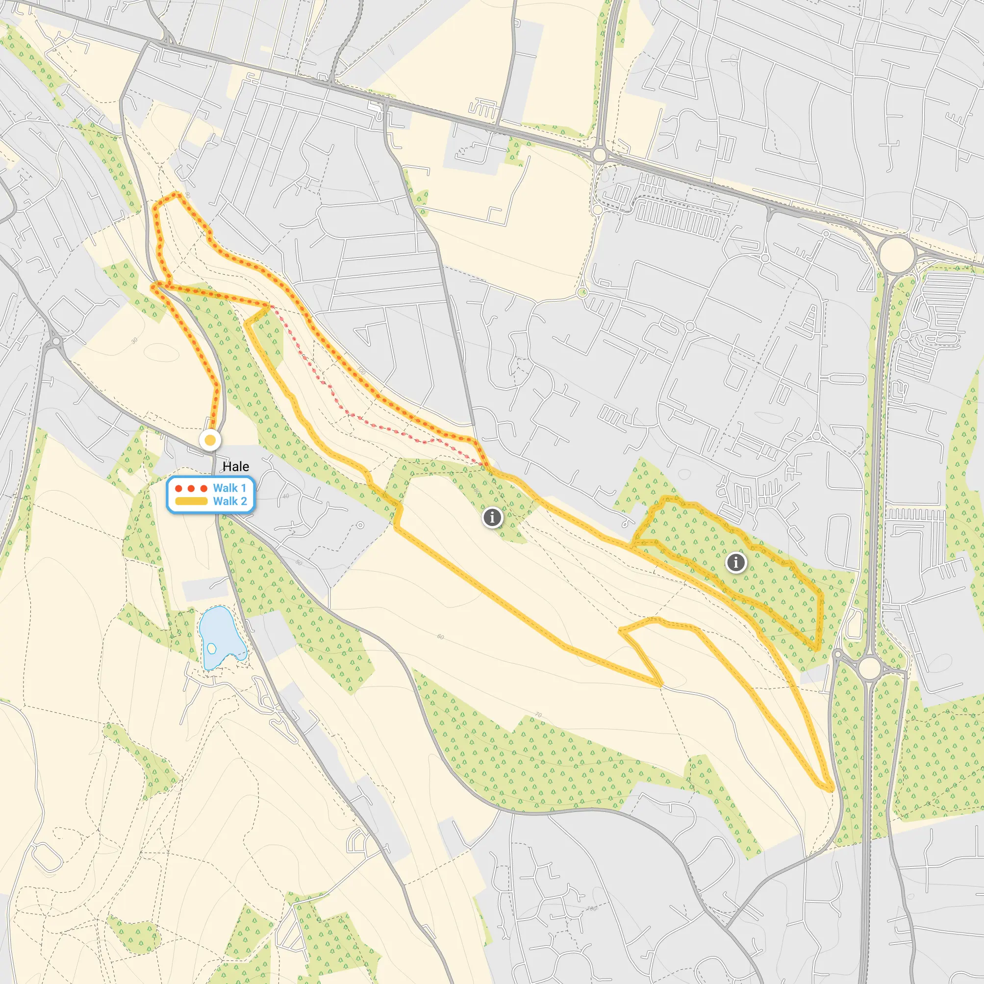 Route map for Darland Banks Walk 1, a 2 mile circular walk in Kent