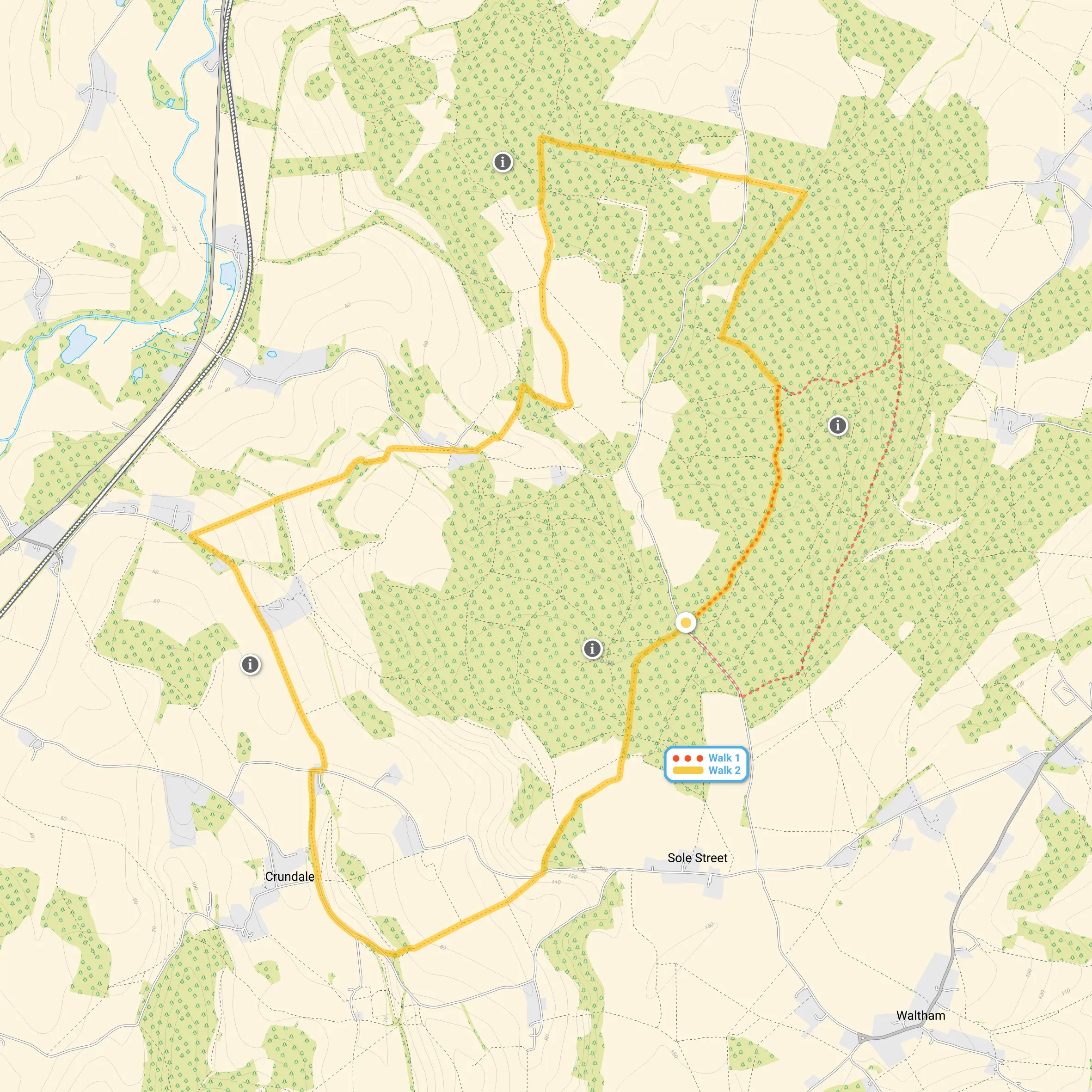 Route map for Denge Wood Walk 1, a 2.75 mile circular walk in Kent