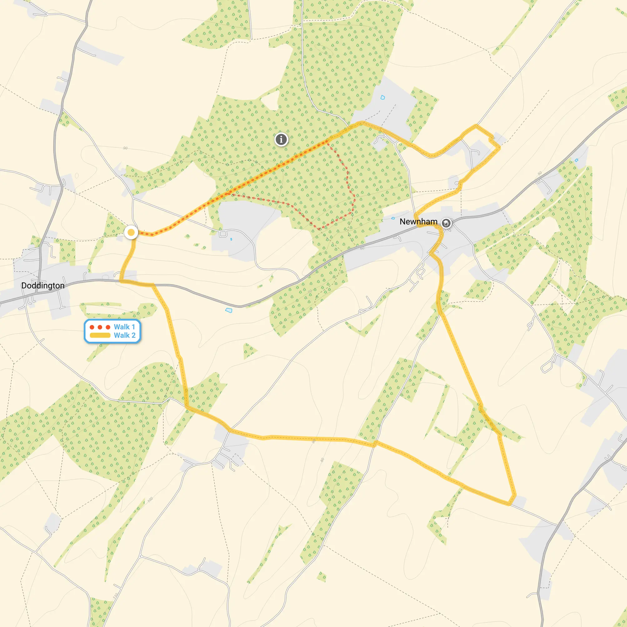Route map for Doddington Walk 1, a 1.5 mile circular walk in Kent