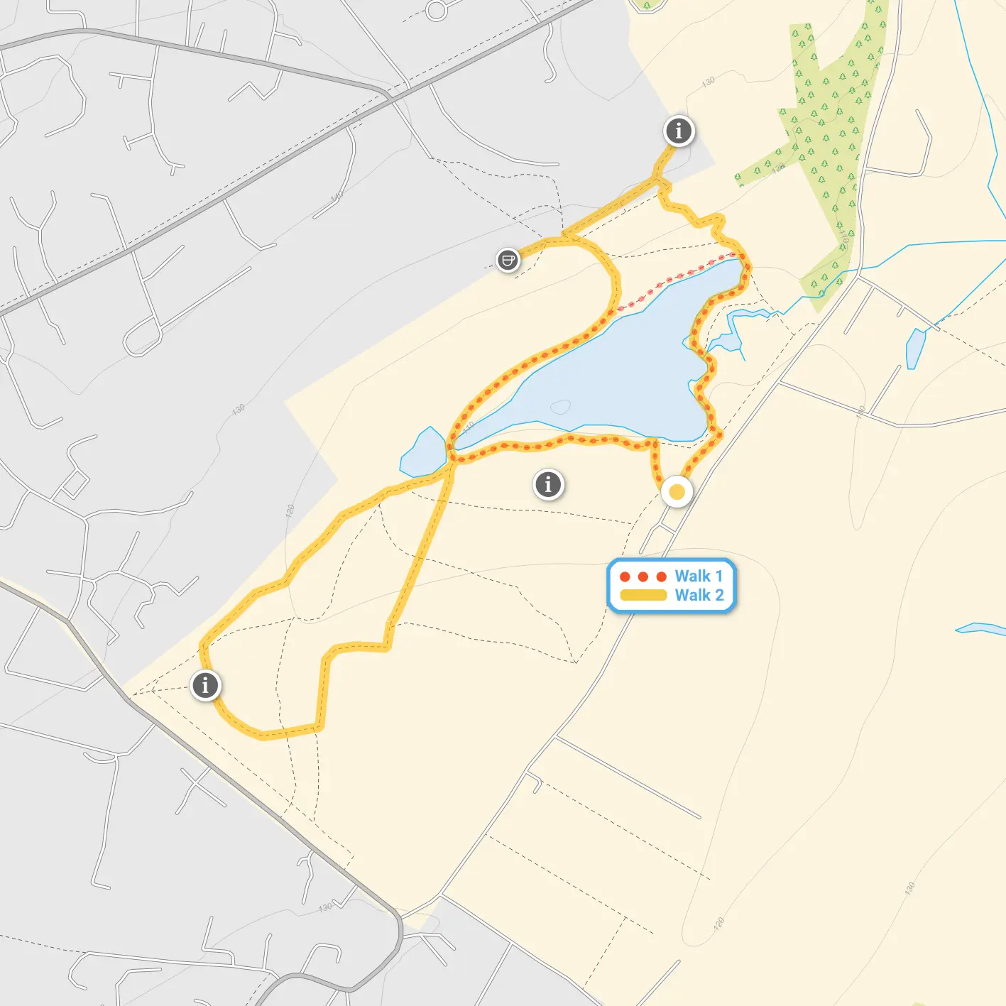 Route map for Dunorlan Park Walk 1, a 0.5 mile circular walk in Kent