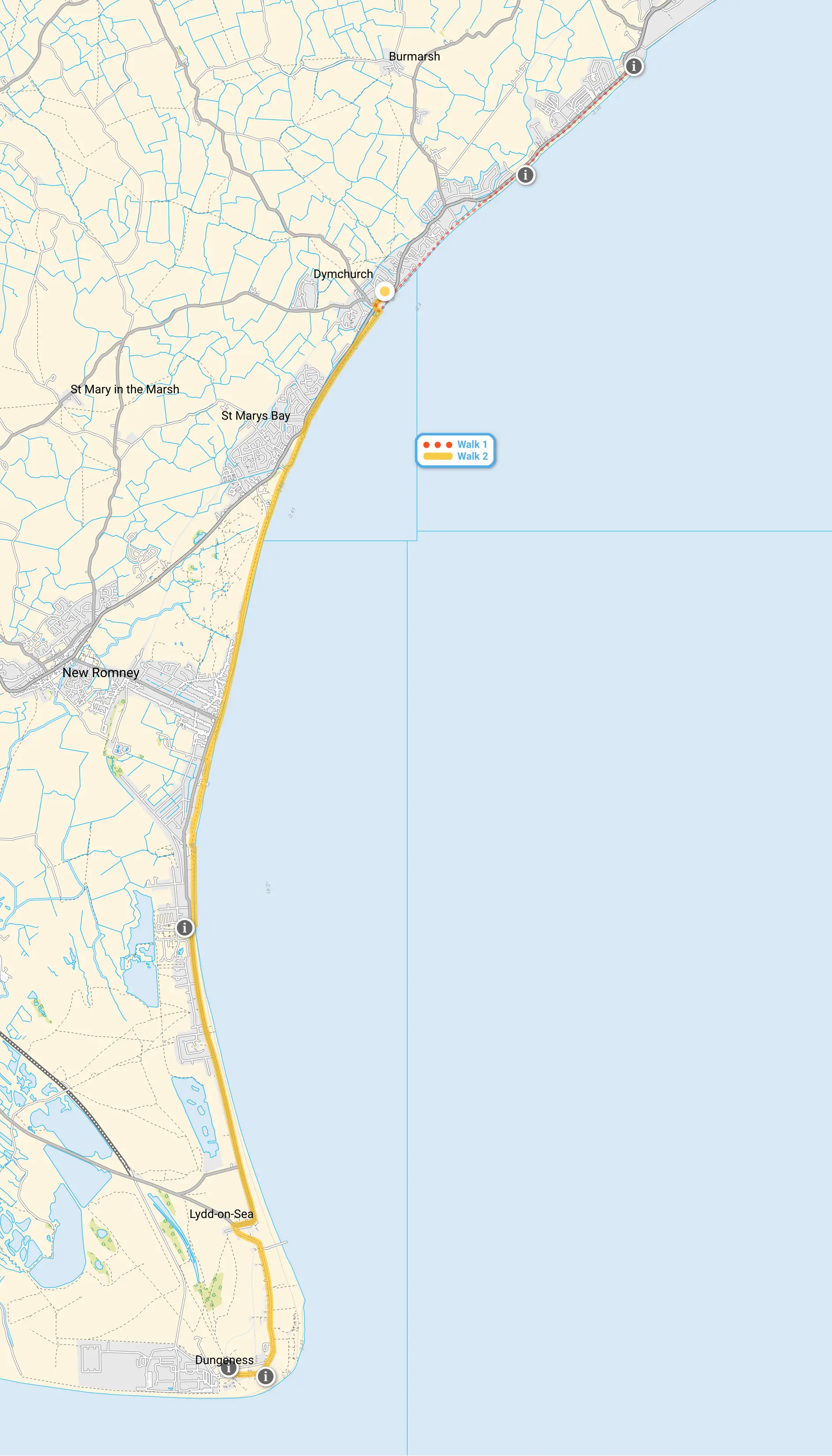 Route map for Dymchurch Walk 1, a 5.75 mile circular walk in Kent