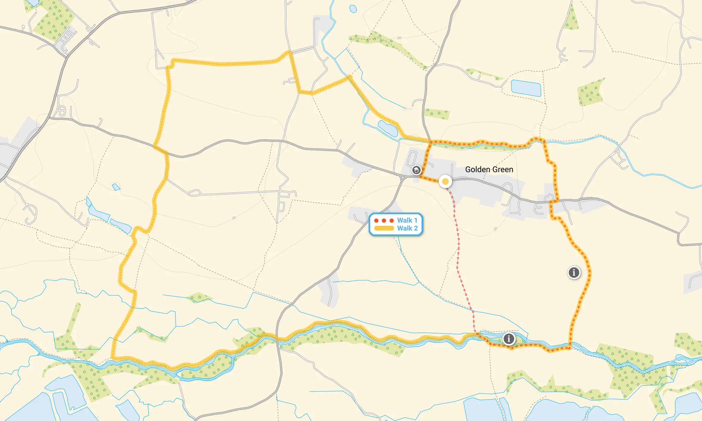 Route map for Golden Green Walk 1, a 2.5 mile circular walk in Kent