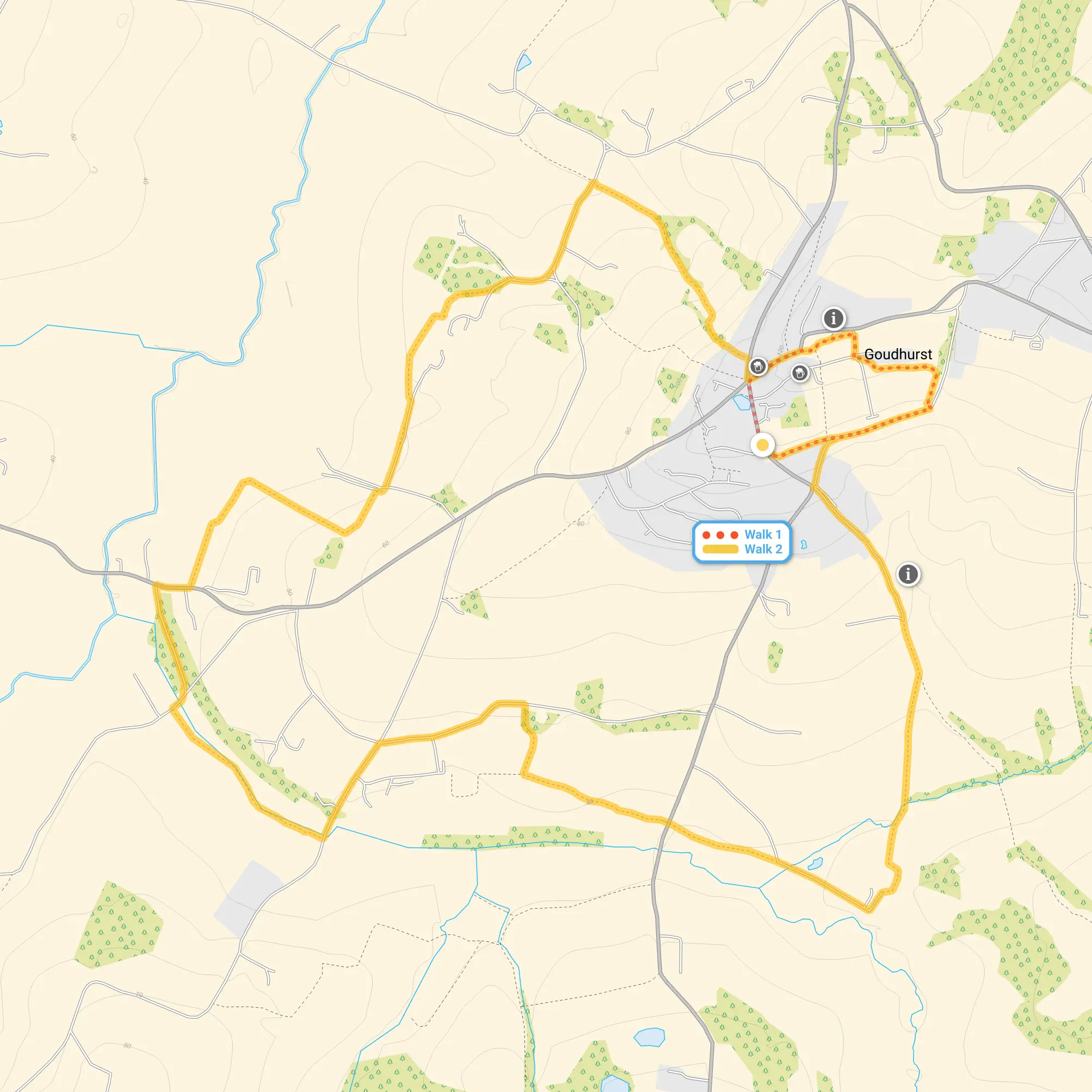 Route map for Goudhurst Walk 1, a 0.75 mile circular walk in Kent