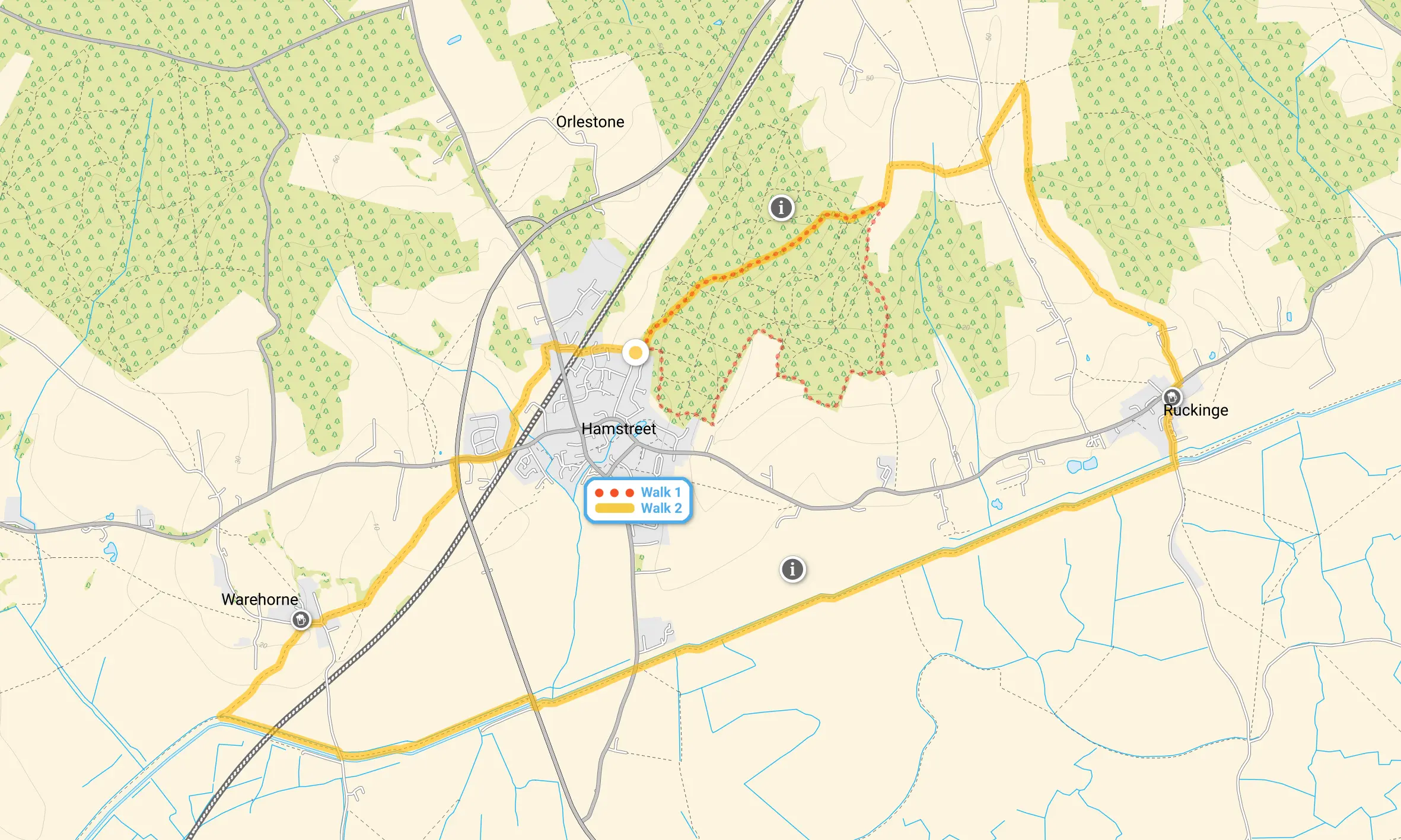 Route map for Hamstreet Woods Walk 1, a 2.5 mile circular walk in Kent