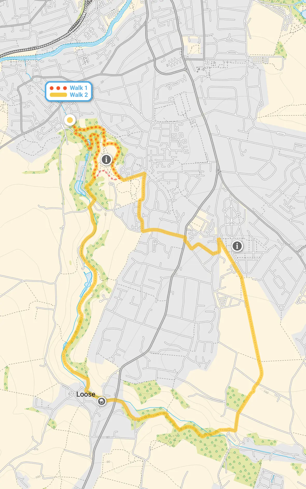 Route map for Hayle Park Walk 1, a 1.25 mile circular walk in Kent