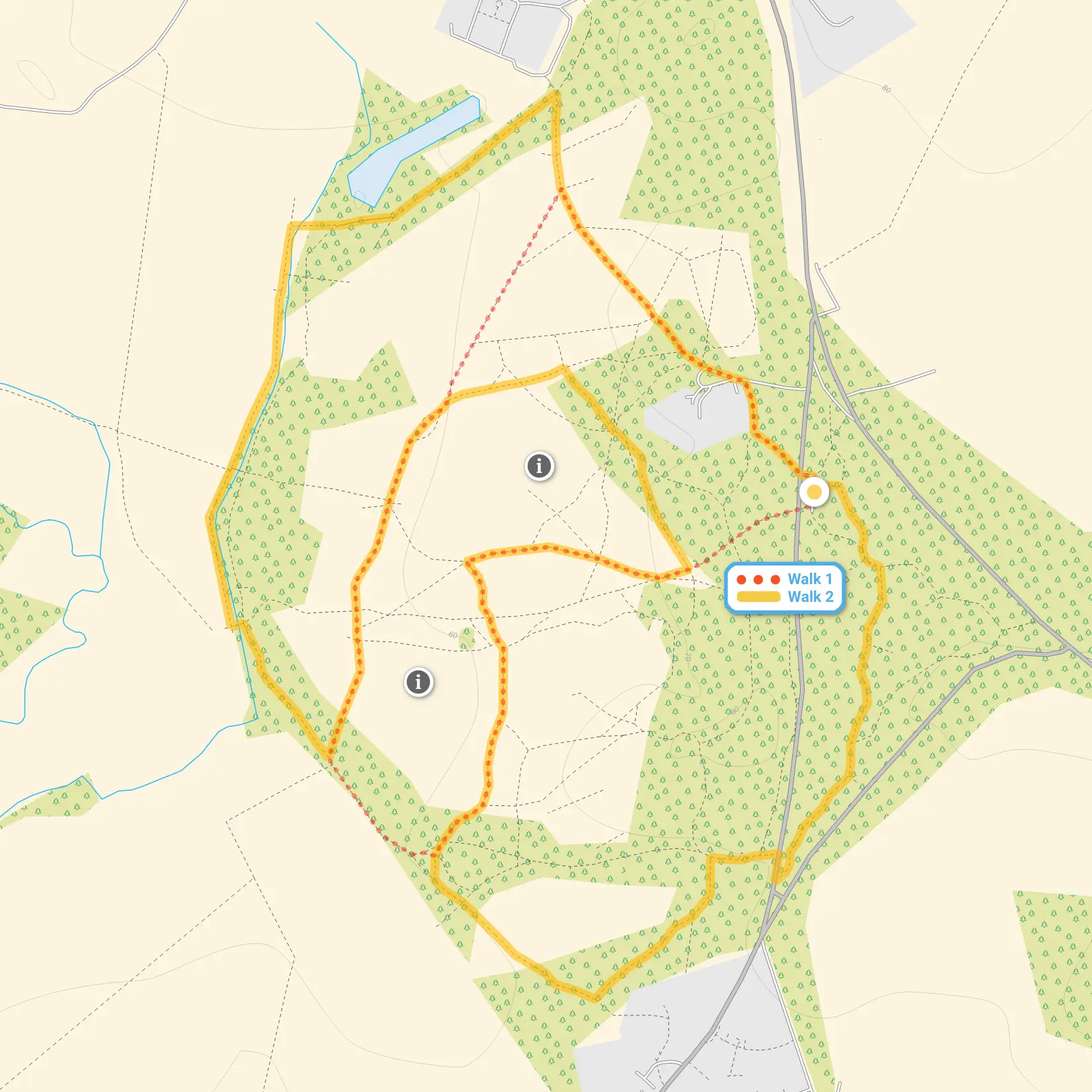 Route map for Hothfield Common Walk 1, a 1.25 mile circular walk in Kent